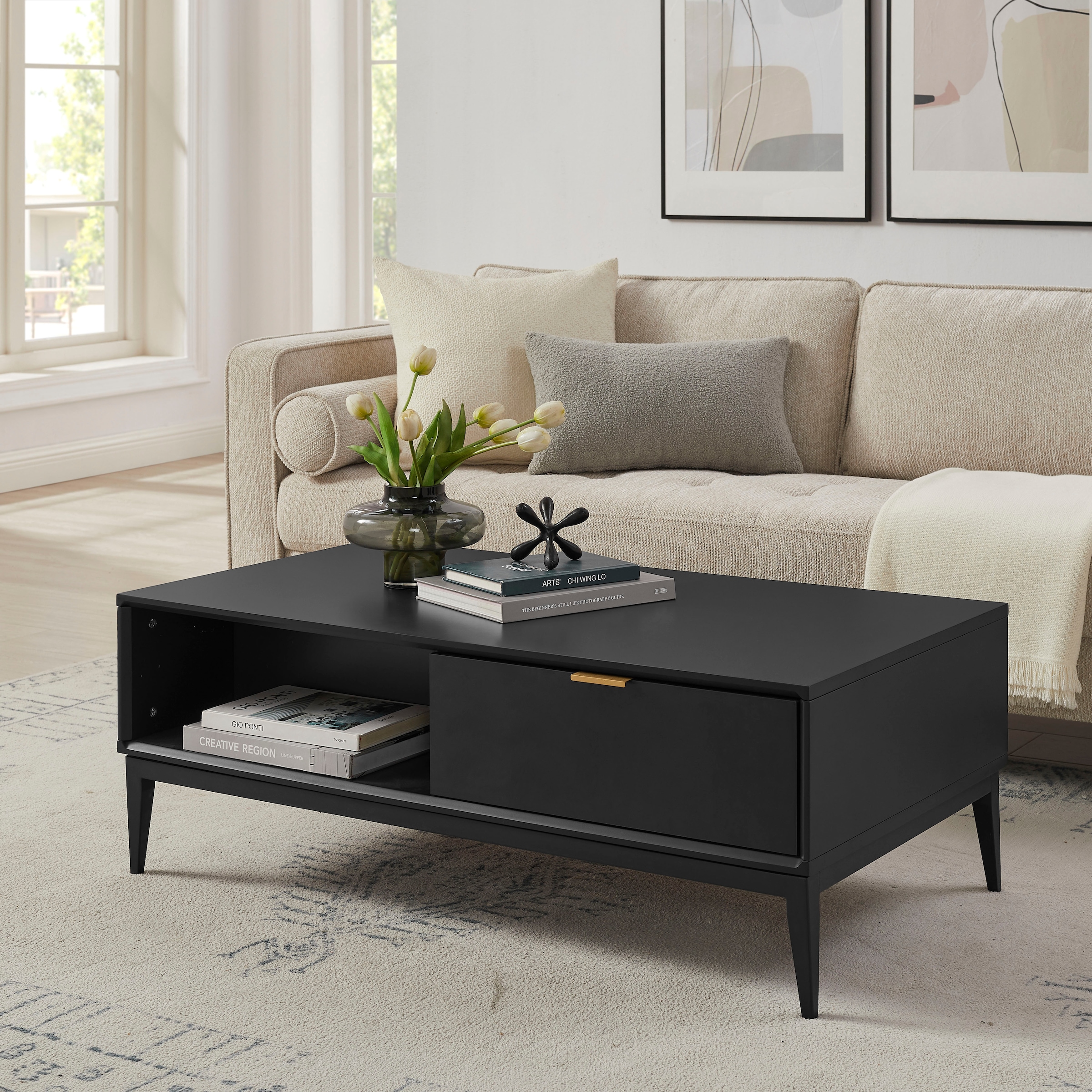 Leonique Table basse »Lavisha« Keramikplatte, Eisengestell und FSC-zertifiziertes Holz, Breite 110 cm