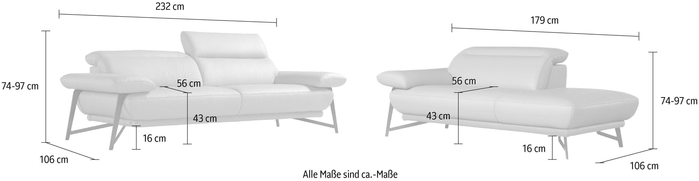 Egoitaliano Canapé »Anais, erstklassiger Sitzkomfort, Fussfarbe chrom« Set, Kopfteil verstellbar, Luxus-Microfaser Lederoptik, gelb