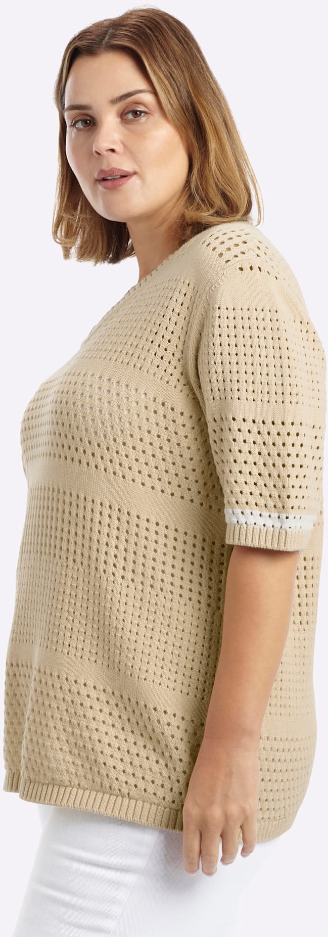 Sheego Pull en tricot »Halbarm-Pullover«
