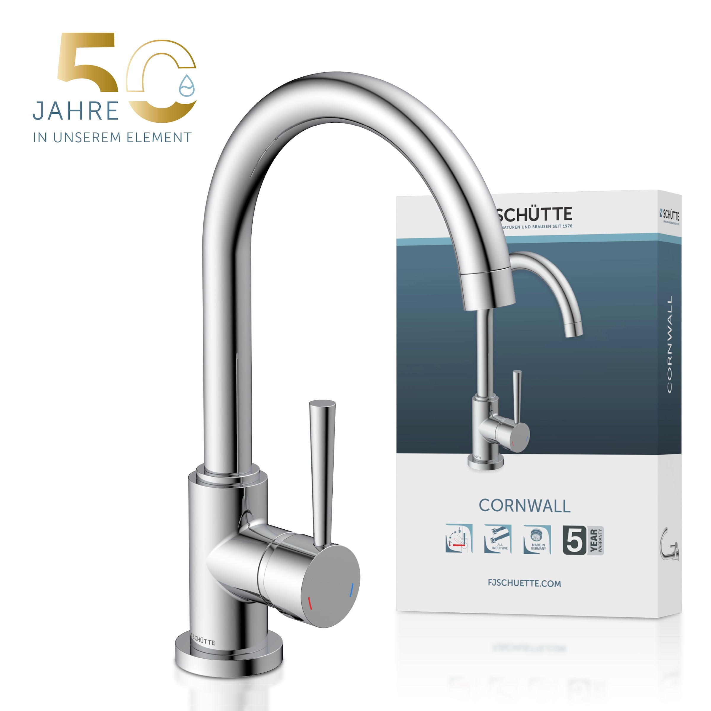 Schütte Robinet d'évier »CORNWALL« energiesparender Cold-Start, 360° schwenkbare Mischbatterie, Hochdruck