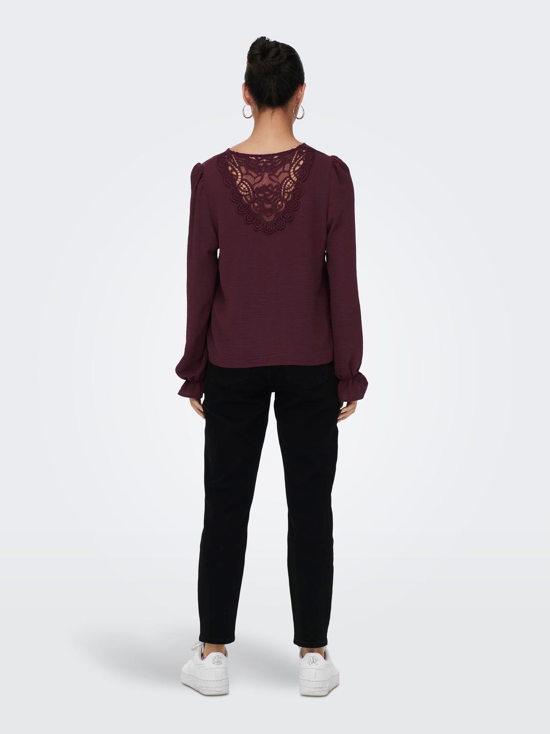 ONLY Blouse en dentelle »ONLMETTE L/S LACE TOP WVN« fibre synthétique, coupe régulière