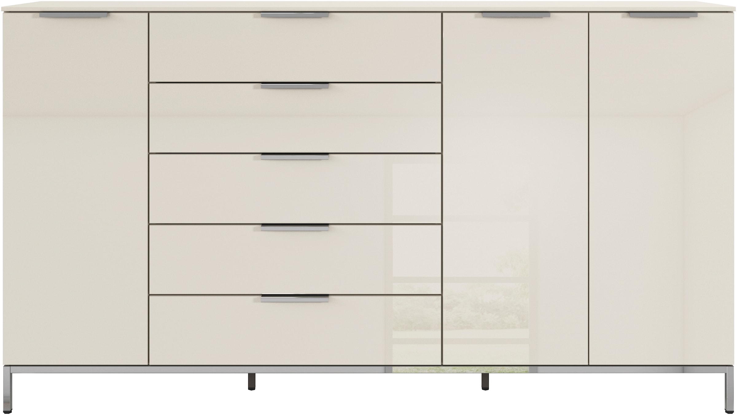 rauch Commode combinée »Kommode Türkommode Sideboard Kombikommode FLIPP mit Glasfront« Largeur 200 cm avec 4 étagères,  3 portes avec 5 tiroirs et fonction soft-close ainsi que façade en verre