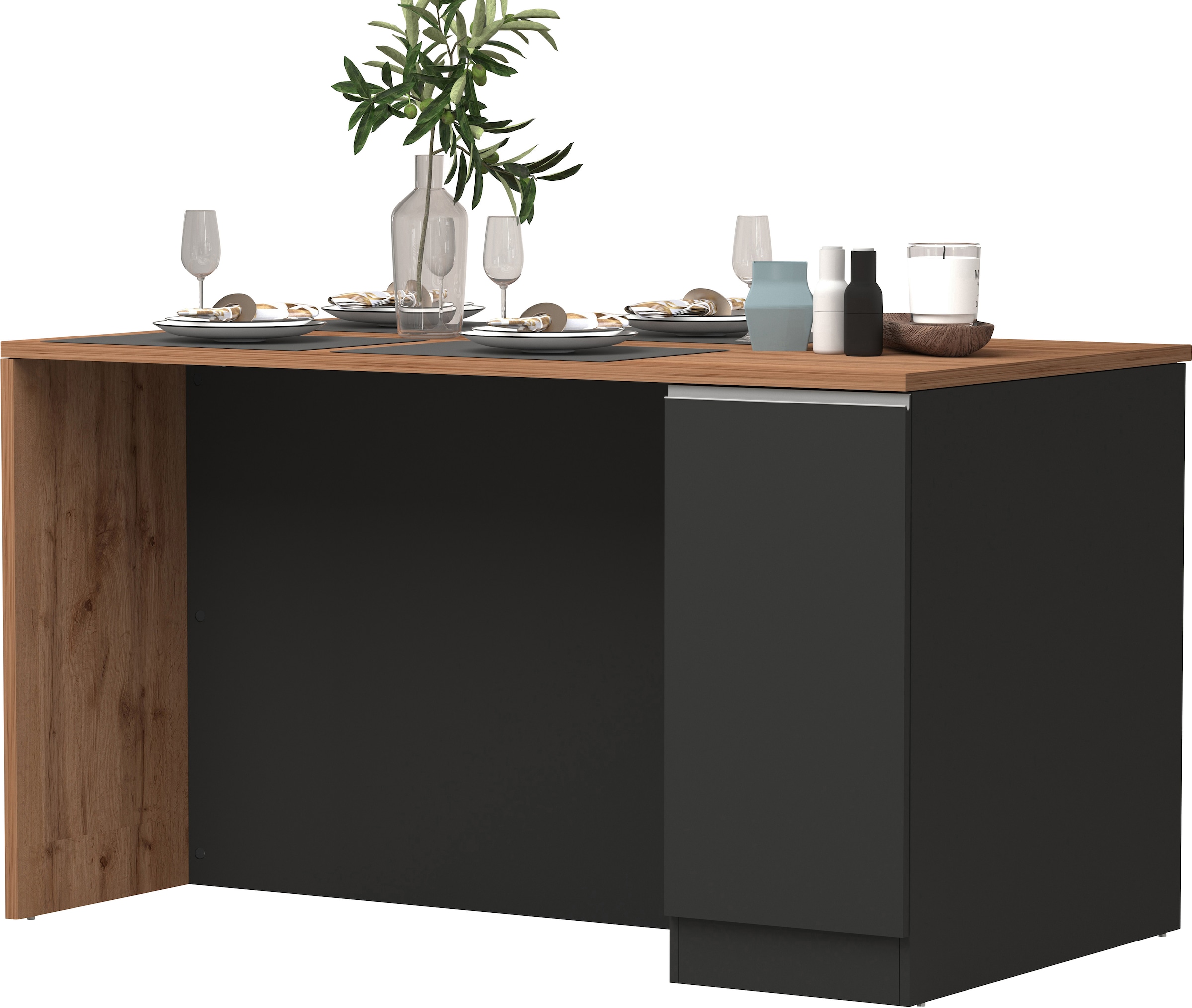 KOCHSTATION Ilot de cuisine »Sole,Kochinsel,Küchenarbeitsblock,Inselküche,Arbeitsinsel« Breite 160 cm mit 2 Türen,4 Fächer, Arbeitsplatte, Aluminiumgriff