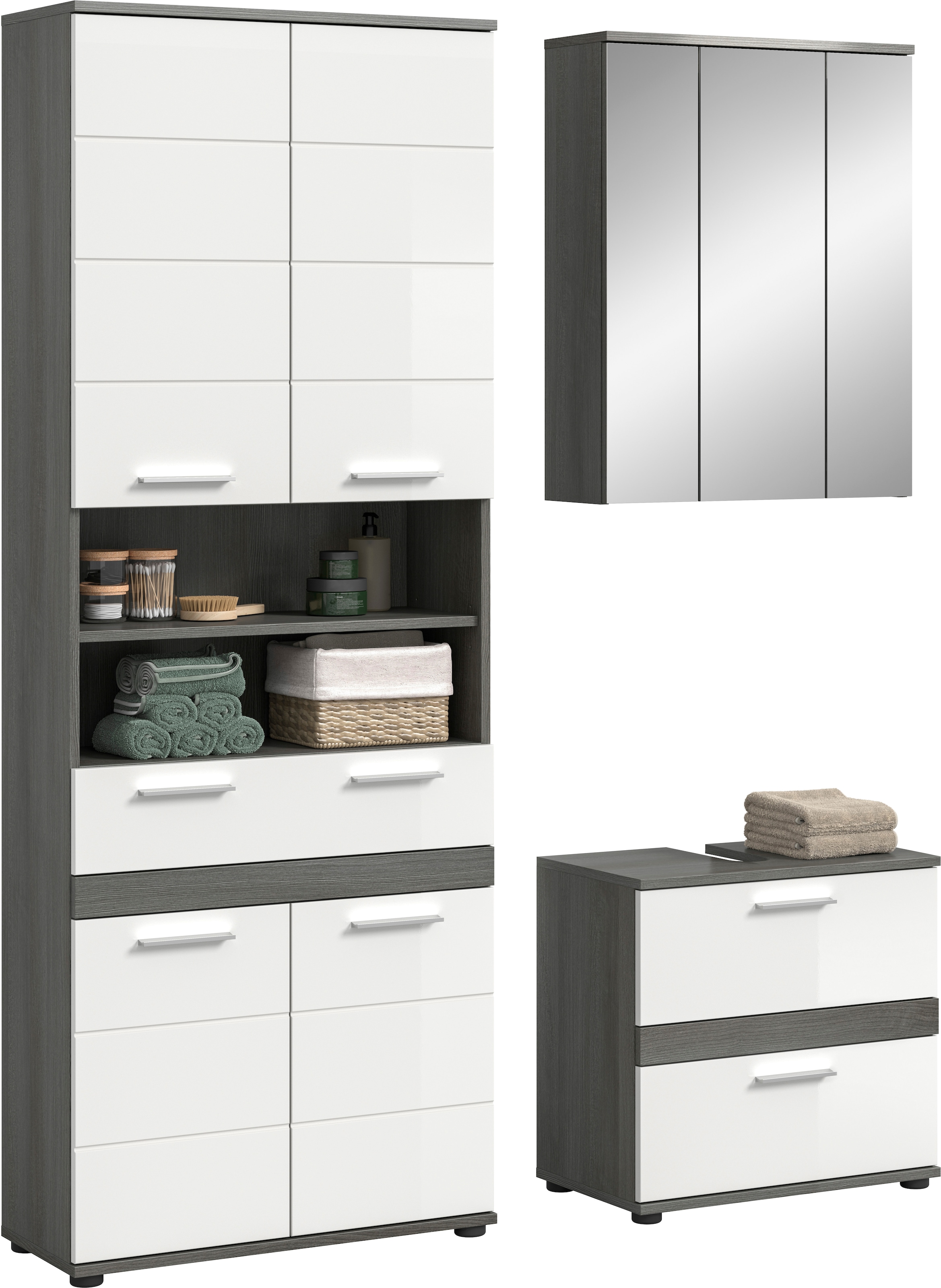welltime Badmöbel-Set »LUCCA, 3-tlg. Badkombination, viel Stauraum, modernes Design« 3 Stk. tlg.