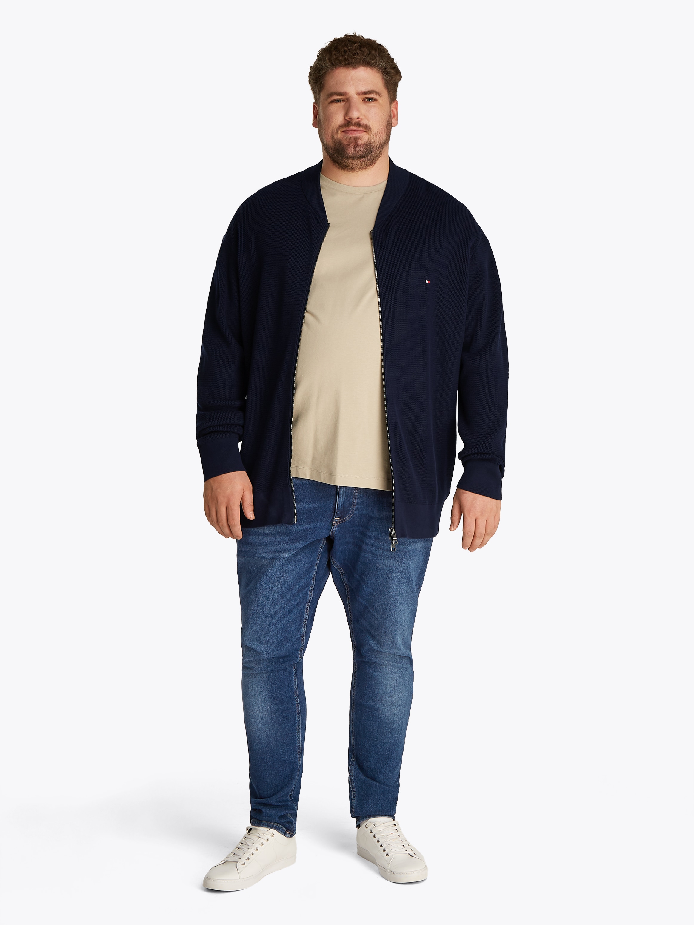 Tommy Hilfiger Big & Tall Strickjacke »BT-RACKING STRUCTURE BASEBALL-B«, Grosse Grössen, mit feiner Struktur