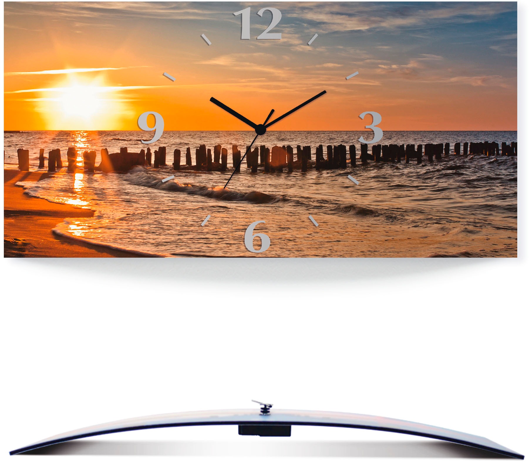 Image of Artland Wanduhr »Schöner Sonnenuntergang am Strand«, 3D Optik gebogen, lautlos, ohne Tickgeräusche, nicht tickend, geräuschlos - wählbar: Funkuhr o. Quarzuhr, moderne Uhr für Wohnzimmer, Küche etc. - Stil: modern bei Ackermann Versand Schweiz