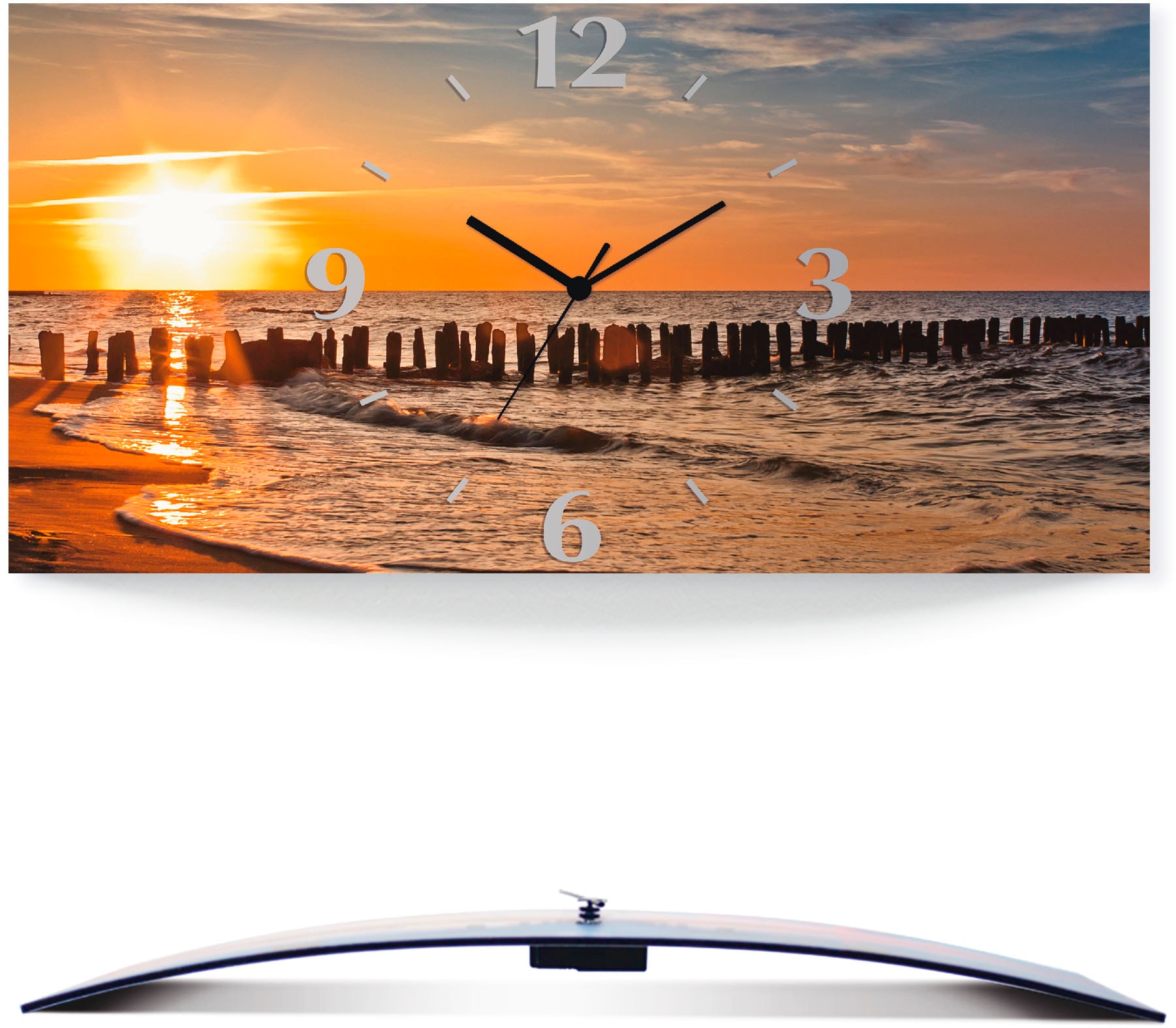 Image of Artland Wanduhr "Schöner Sonnenuntergang am Strand" wahlweise mit Quarz- oder Funkuhrwerk, lautlos ohne Tickgeräusche