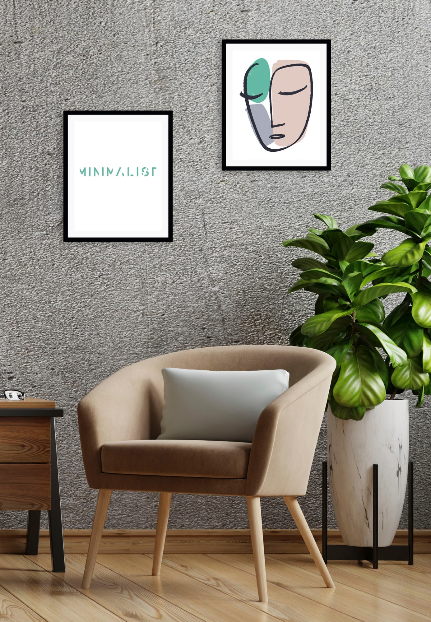 Image of queence Bild "Minimalistic" Bilder von Frauen Fashion Frau Magazincover Mode Schriftzug Schwarz-Weiss Sprüche & Texte 2 Stk. tlg. gerahmt