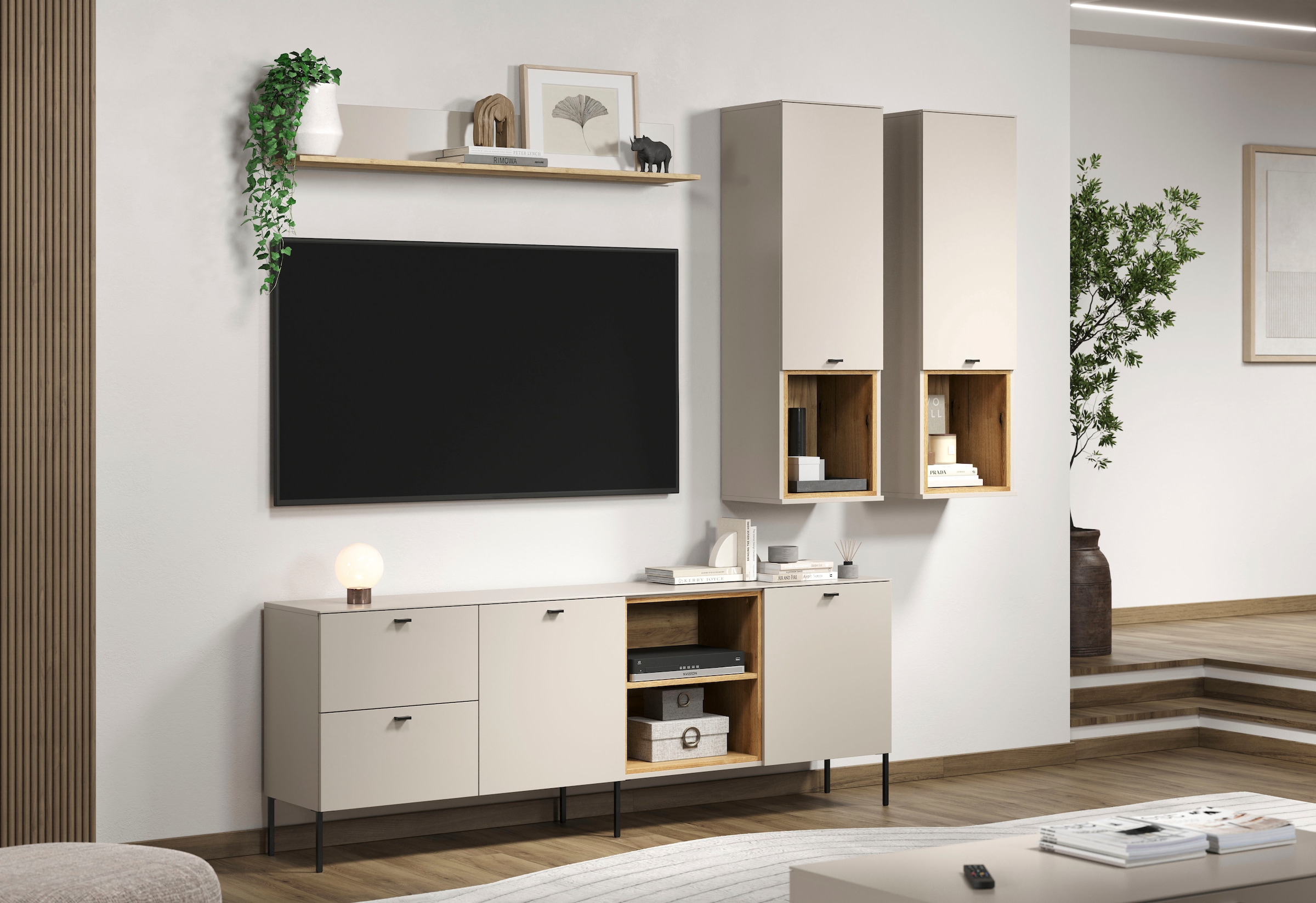 Places of Style Lowboard »San Pedro«, (1 St.), TV-Lowboard mit Türen, Schubkasten & Soft-Close - (B/T/H) 200/40/75 cm