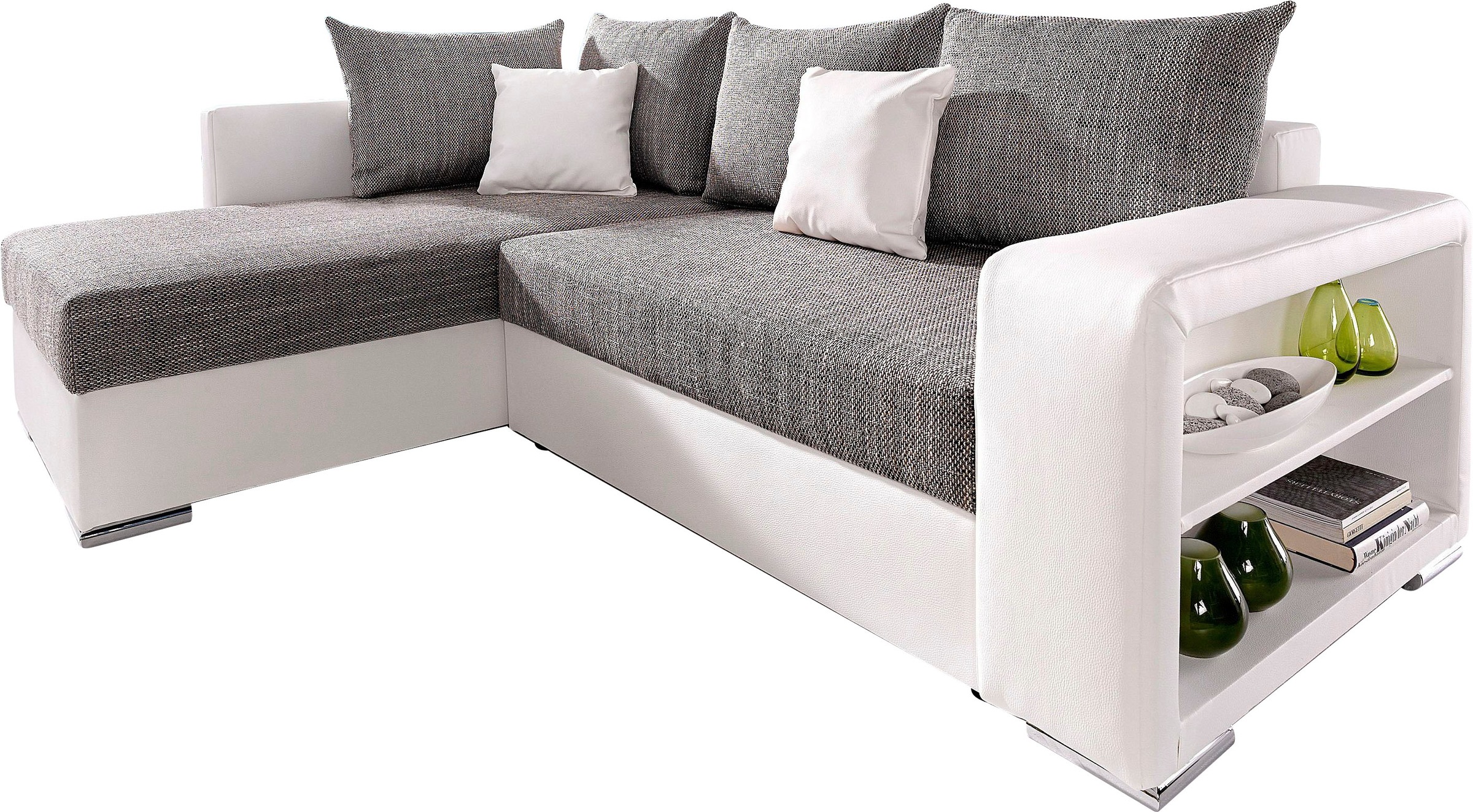 COLLECTION AB Ecksofa »John L-Form«, Regalarmlehne,Bettfunktion,Bettkasten,Ottomane beiseitig montierbar