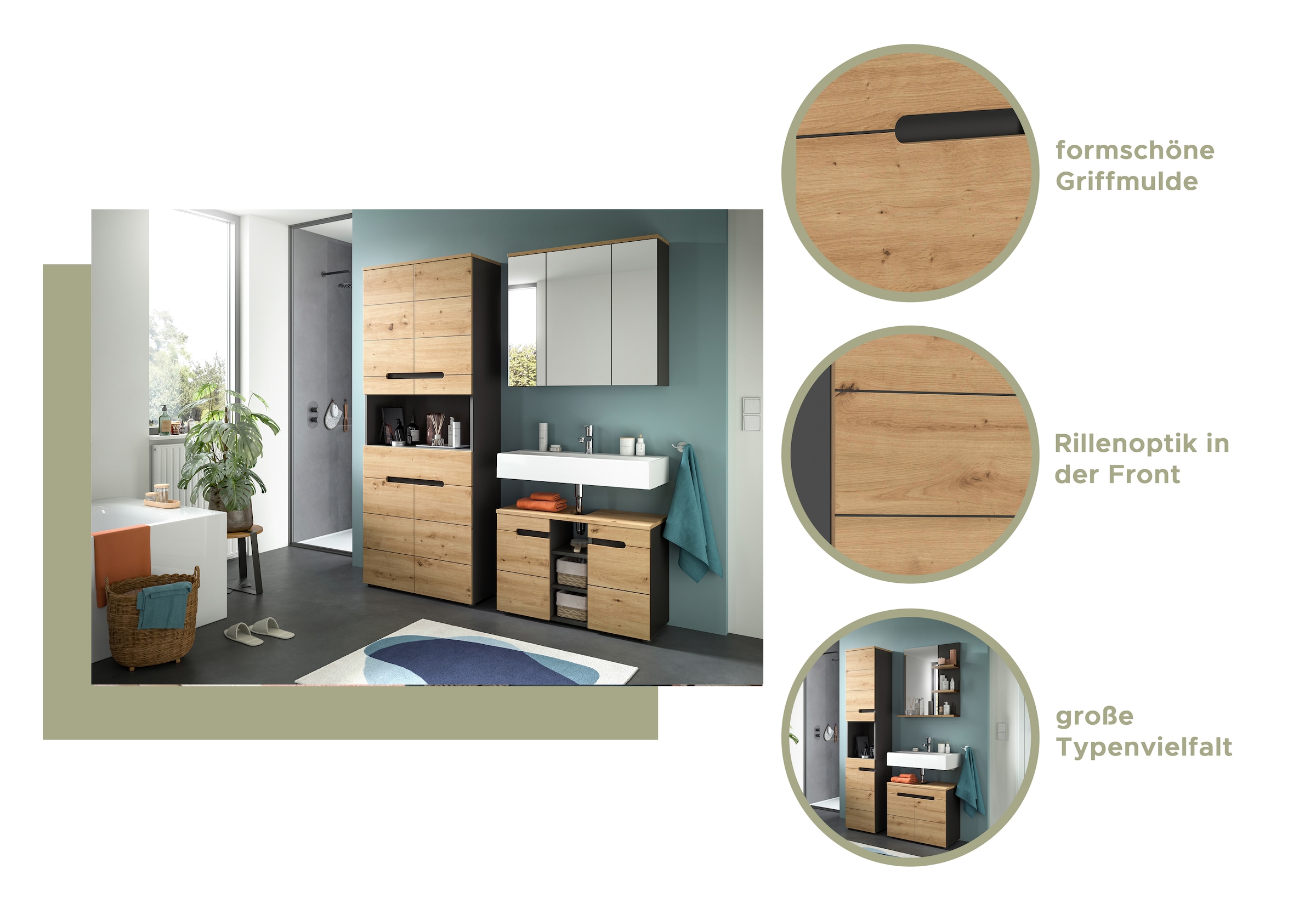 INOSIGN Badmöbel-Set »REHAT, 2-teilig, Breite 80 cm, mit Grifflosen Fronten, bestehend aus:« 2 Stk. tlg.