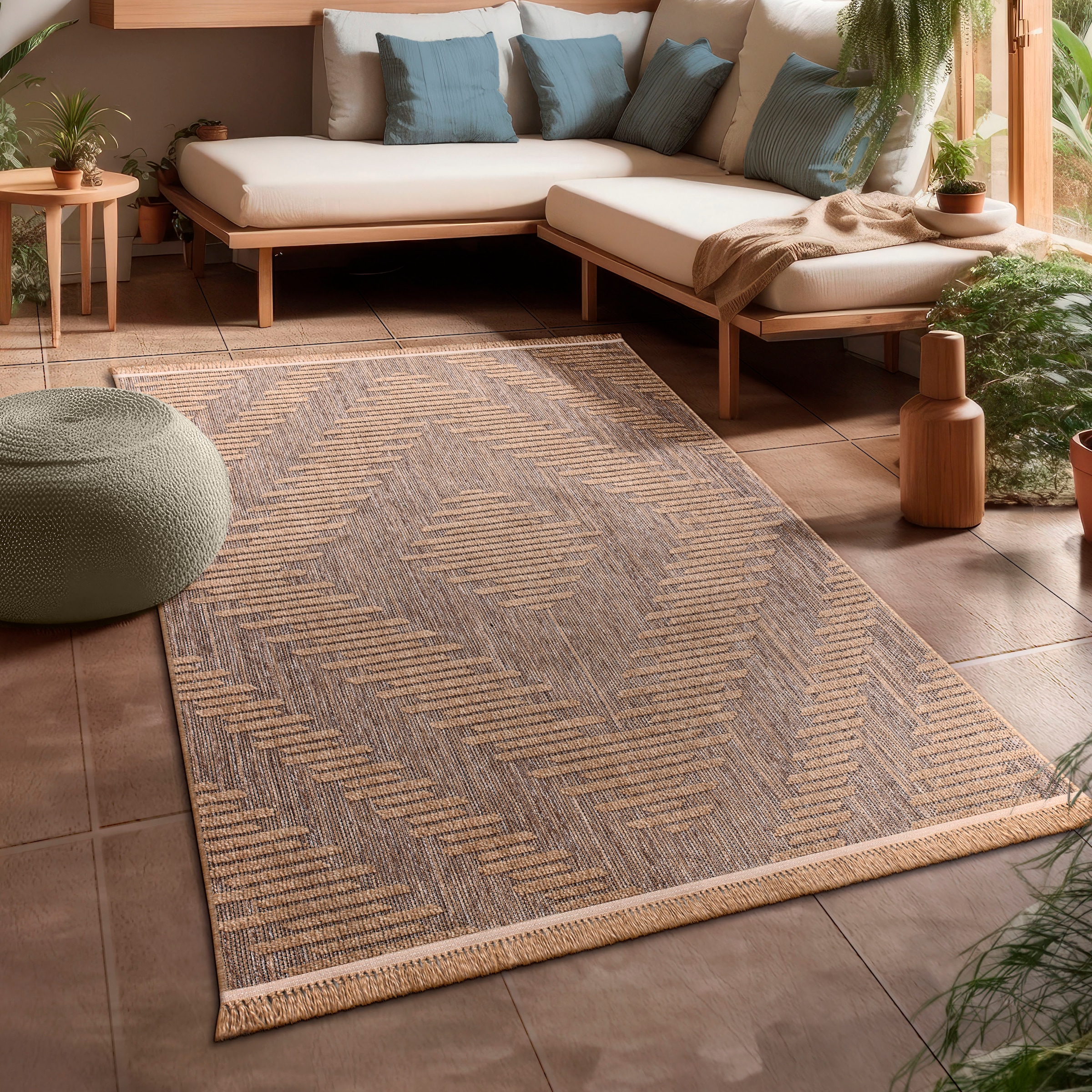 Image of Paco Home Teppich "Cologne 494" rechteckig 11 mm Höhe Flachgewebe, meliert, Rauten Motiv, mit Fransen, Outdoor geeignet