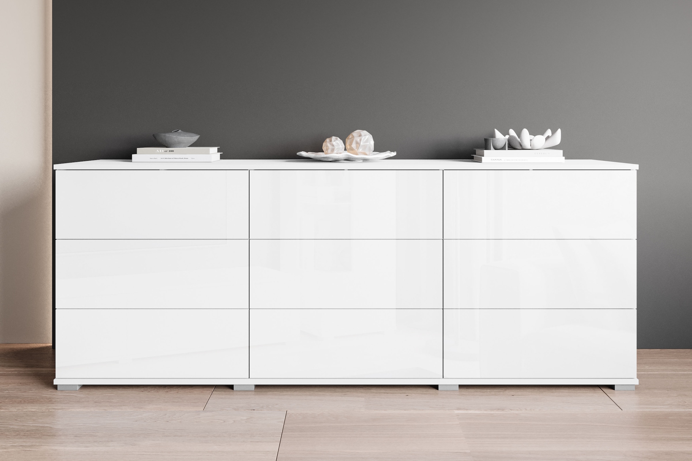 GOODproduct Sideboard »Kenia, Kommode, 180 cm breit, mit 9 Schubladen« 1 Stk. tlg. Push-to-Open-System und grosszügiger Stauraum