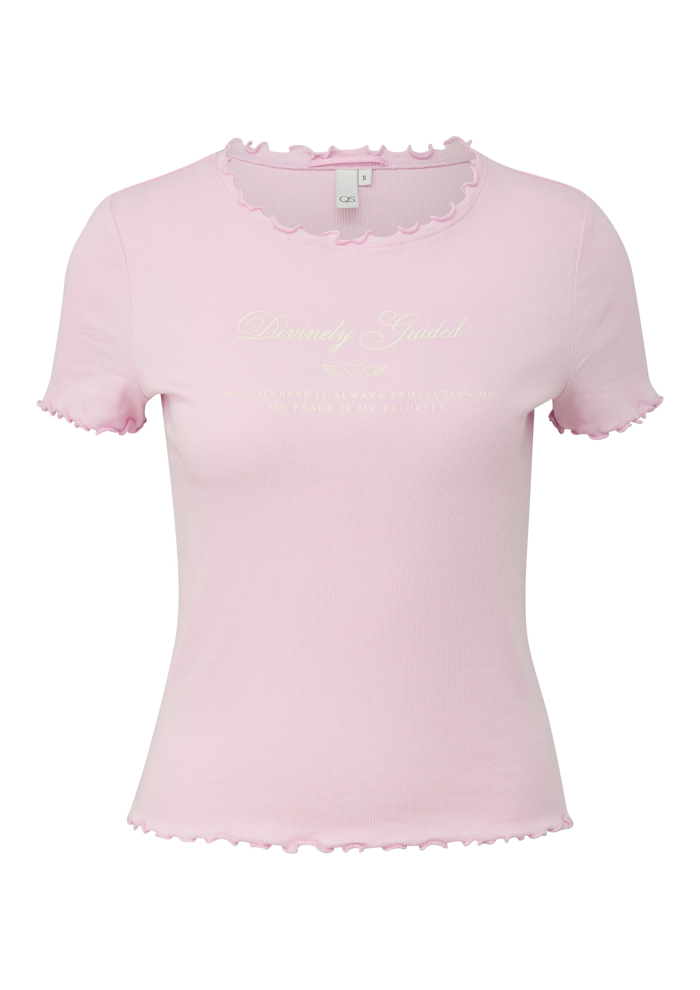 QS Kurzarmshirt mit Frontprint und gewellten Abschlüssen
