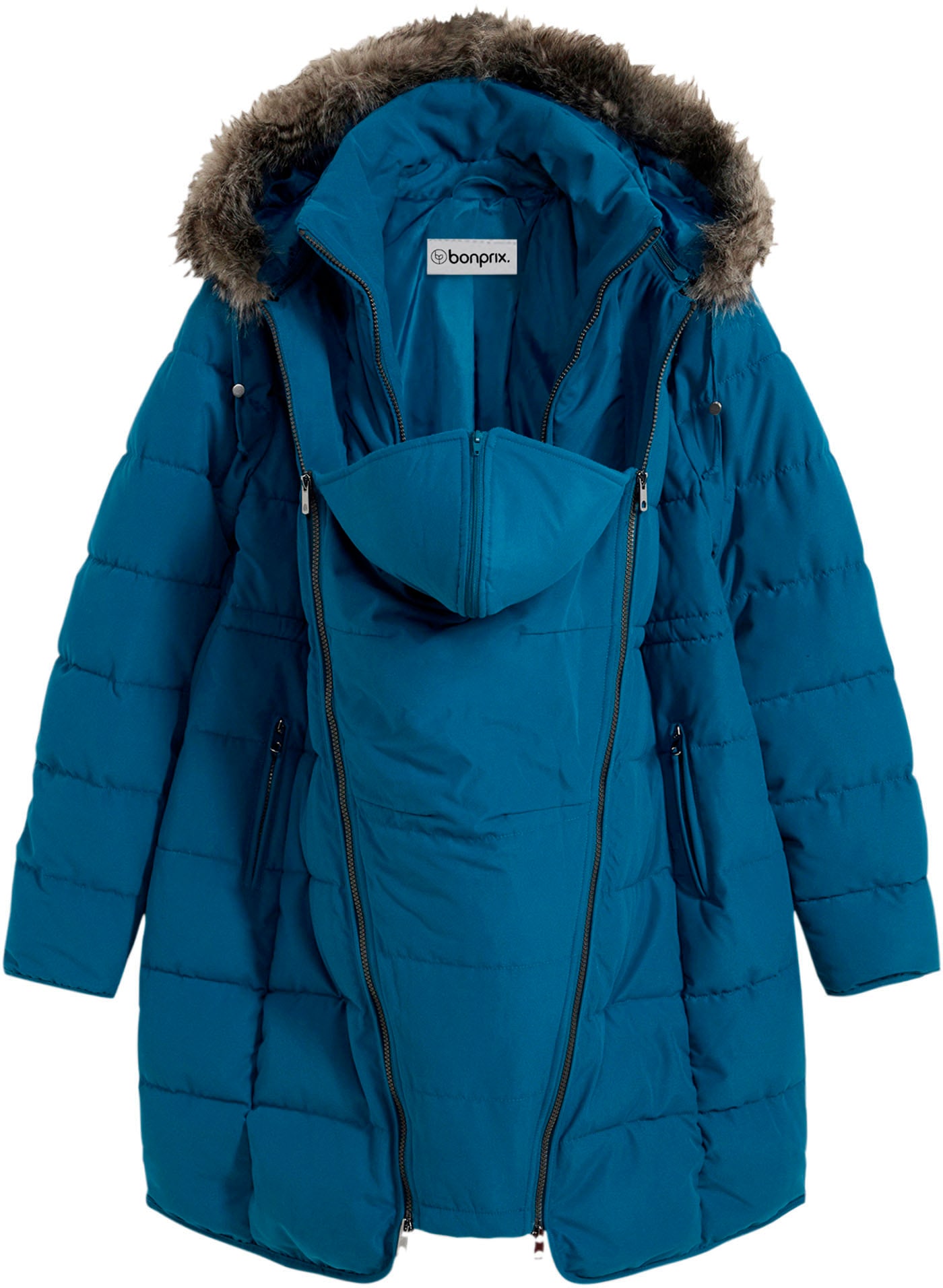 bonprix Umstandsjacke »3-in-1 warm wattierte Umstands- und Tragejacke« mit Kapuze 3-in-1 Tragefunktion für Schwangerschaft und Babytragen