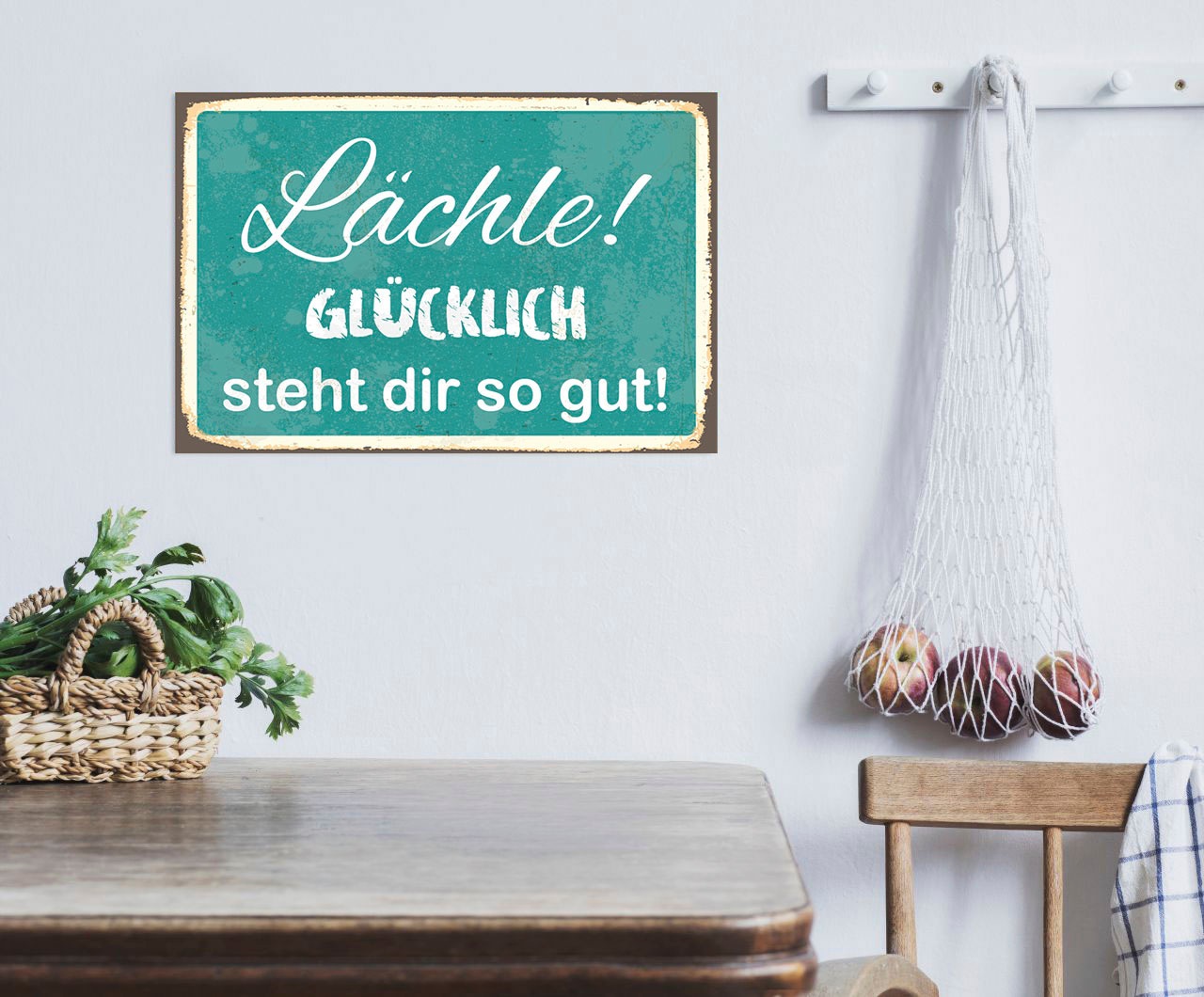 Image of queence Metallbild "Glücklich" Schriftzug Schriftzüge 1 Stk. tlg. Stahlschilder