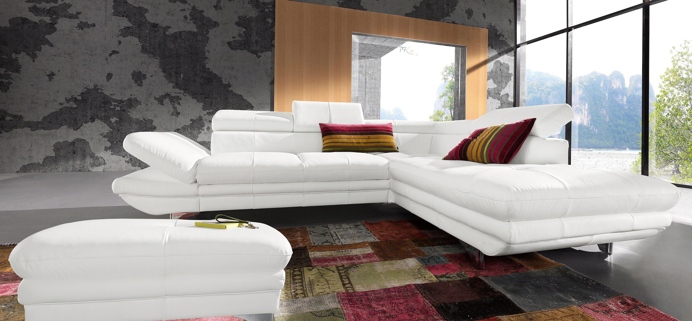 COTTA Polstergarnitur »Enterprise L-Form«, (Set), Set bestehend aus: Ecksofa mit Arm- & Kopfteilverstellung & Hocker