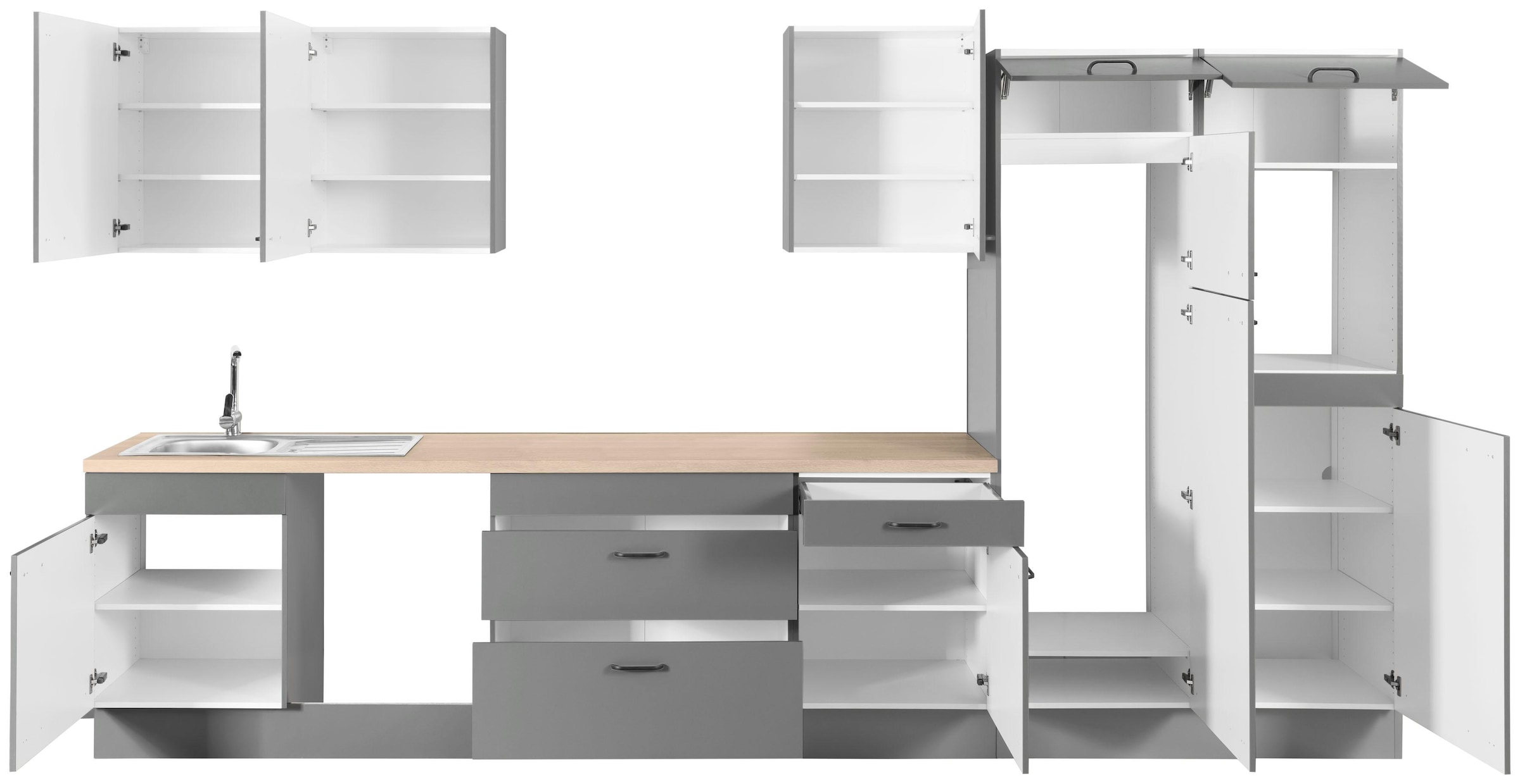 OPTIFIT Küchenzeile »Elga«, Premium-Küche, Soft-Close-Funktion, grossen Vollauszügen, Breite 390 cm