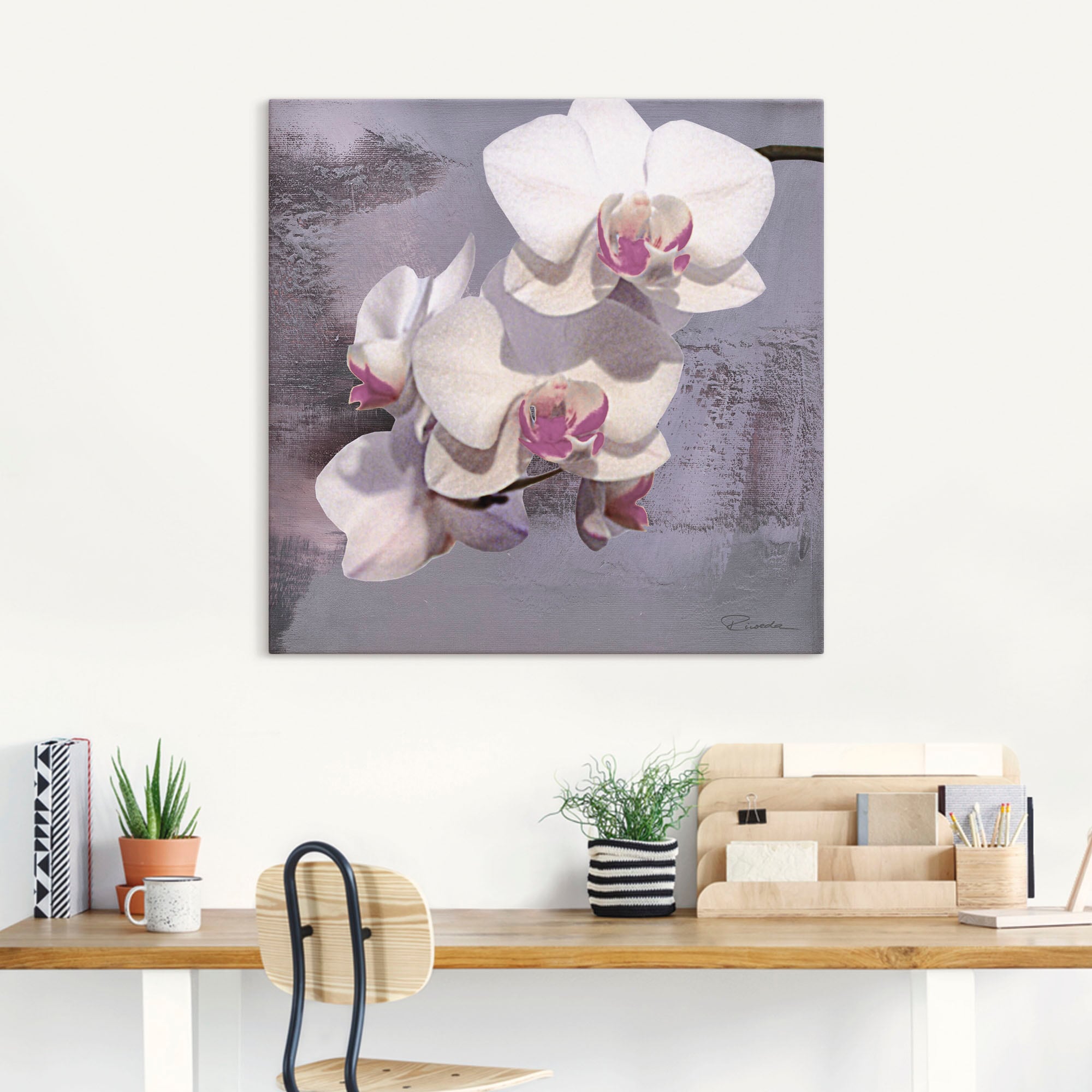 Artland Leinwandbild »Orchideen vor Violett II«, Blumen, (1 St.), auf Keilrahmen gespannt