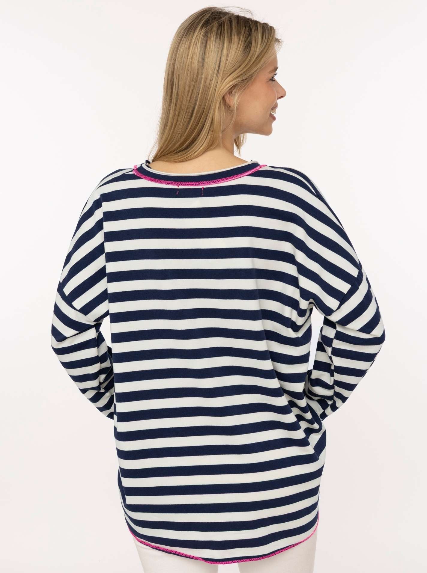 Zwillingsherz Sweatshirt »"Neon Streifen"«, offene Kanten für Used-Look, One-Size, Kontrastnaht, V-Neck
