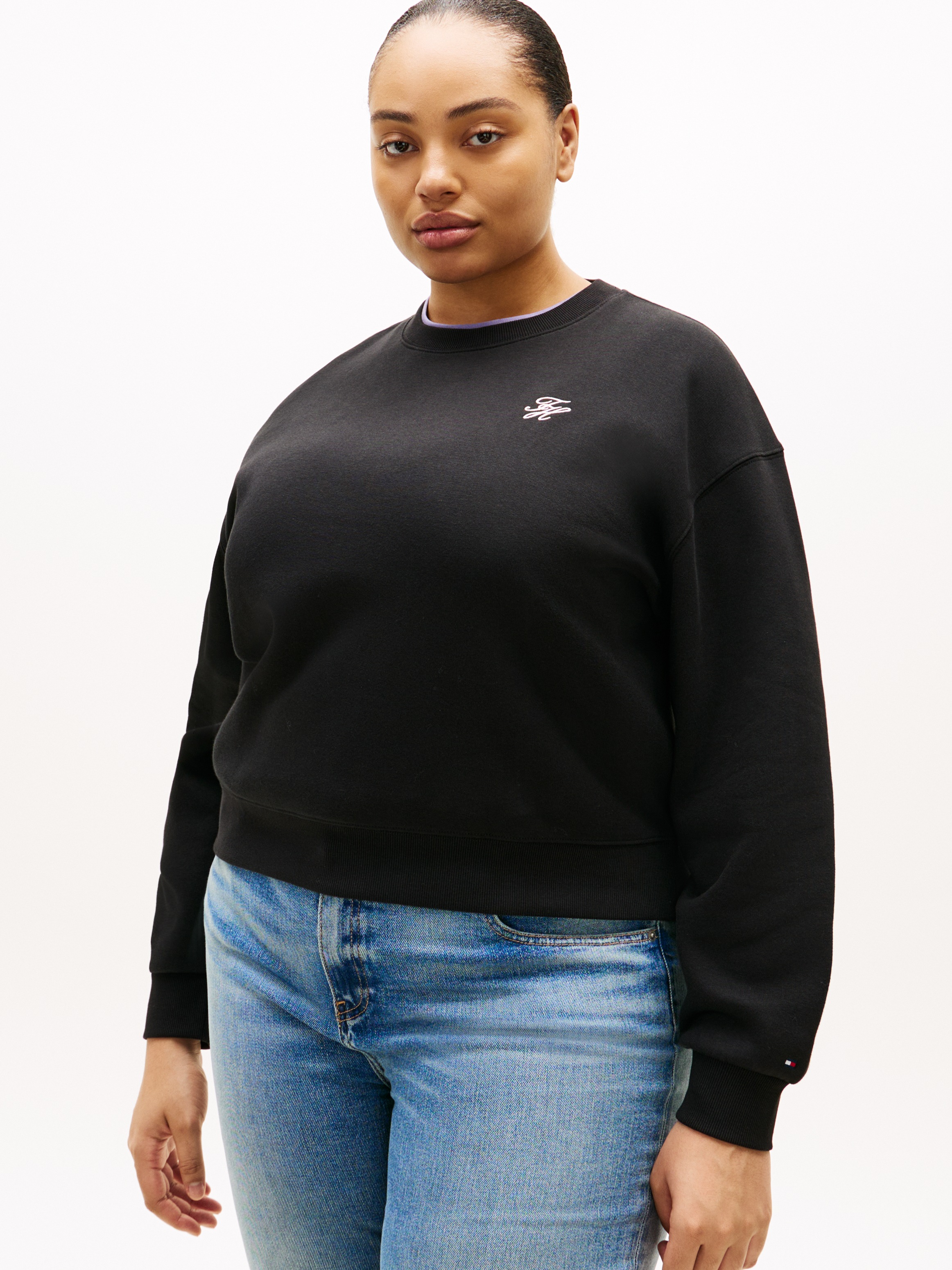 Image of Tommy Hilfiger Curve Sweatshirt "CRV TH SCRIPT REG FLEECE SWTSRT", in grossen Grössen