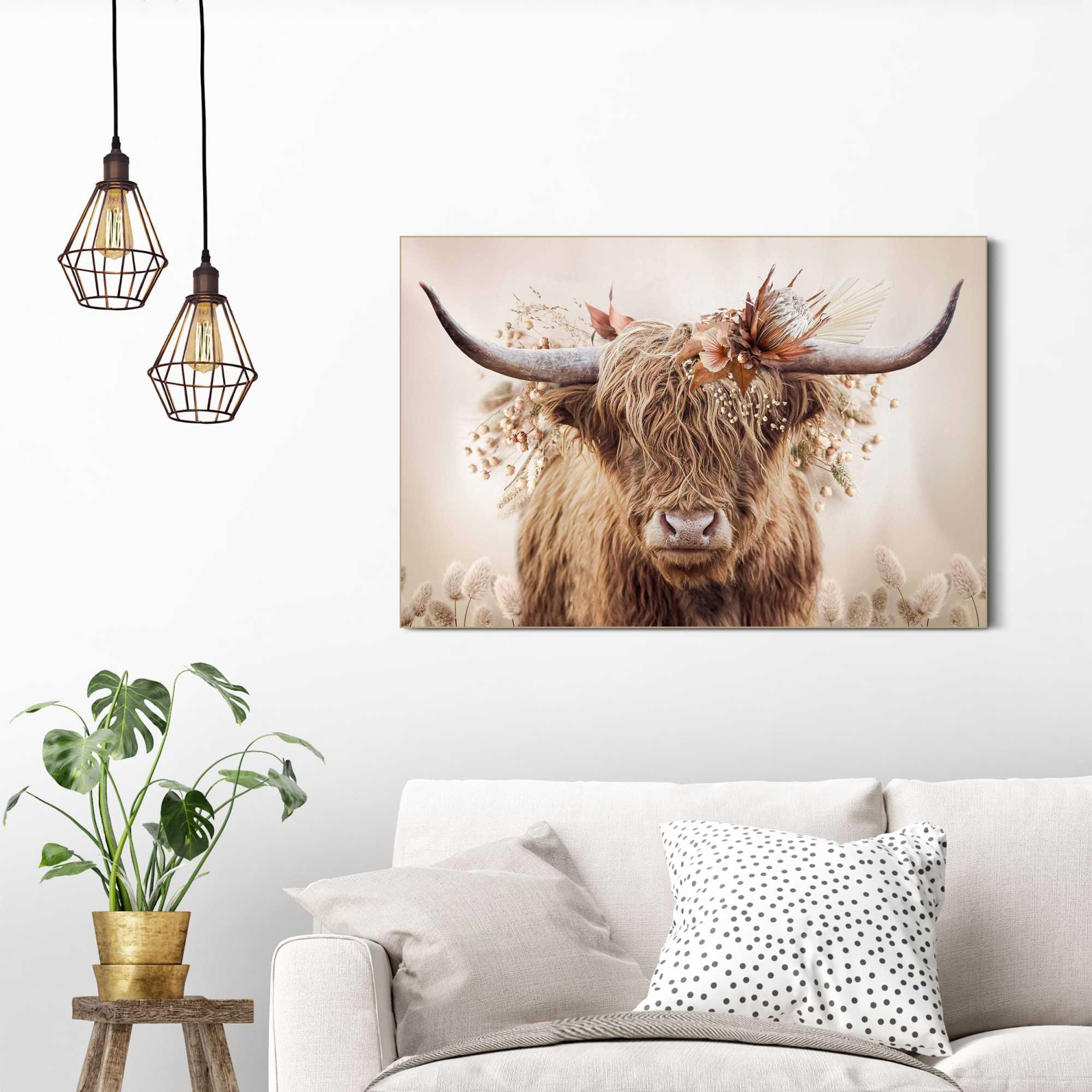 Image of Reinders Wandbild "Highlander in Blumen"