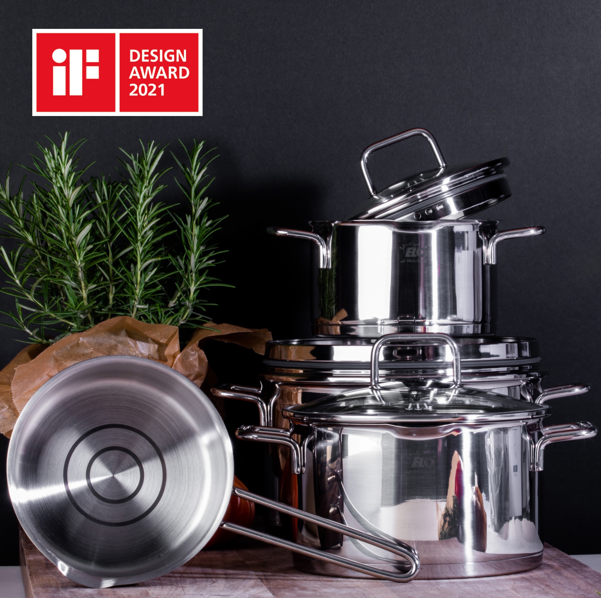 Elo Topf-Set »Smart Steam«, Edelstahl 18/10, (Set, 11 tlg., Fleischtopf 16/20/24 cm, Stielkasserolle 16 cm, Bratpfanne 24/28 cm), Öl-Dosier System & seitlichem Ausguss zur Dampfableitung, Induktion