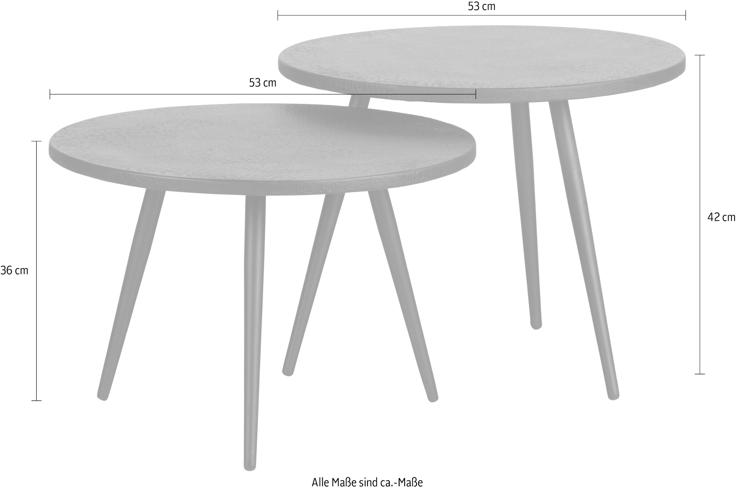 WOOOD Beistelltisch »Suze aus Multiplex mit Metallbeschichtung Ø53x42 / Ø53x36 cm« Set, 2 Stk. tlg. 2er-Set, Plattendicke 2 cm, Beine aus MS-Eisen, pulverbeschichtet