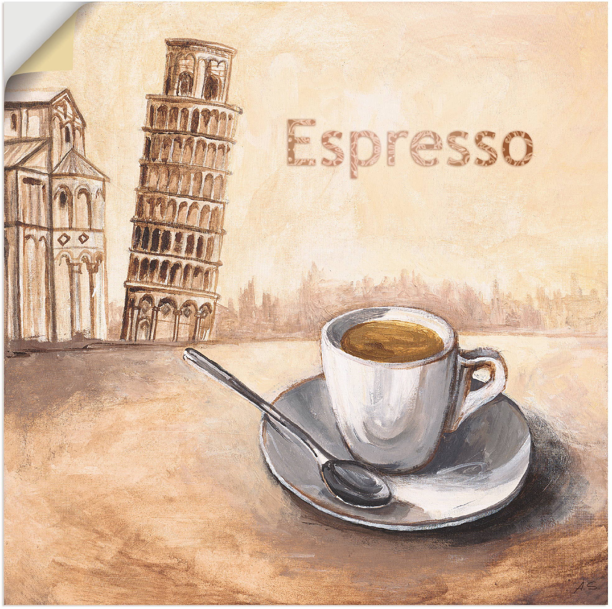 Artland Wandbild Alubild, Wandaufkleber Leinwandbild, Kaffee »Espresso Poster kaufen als St.), versch. Bilder, oder Grössen (1 in Pisa«, in