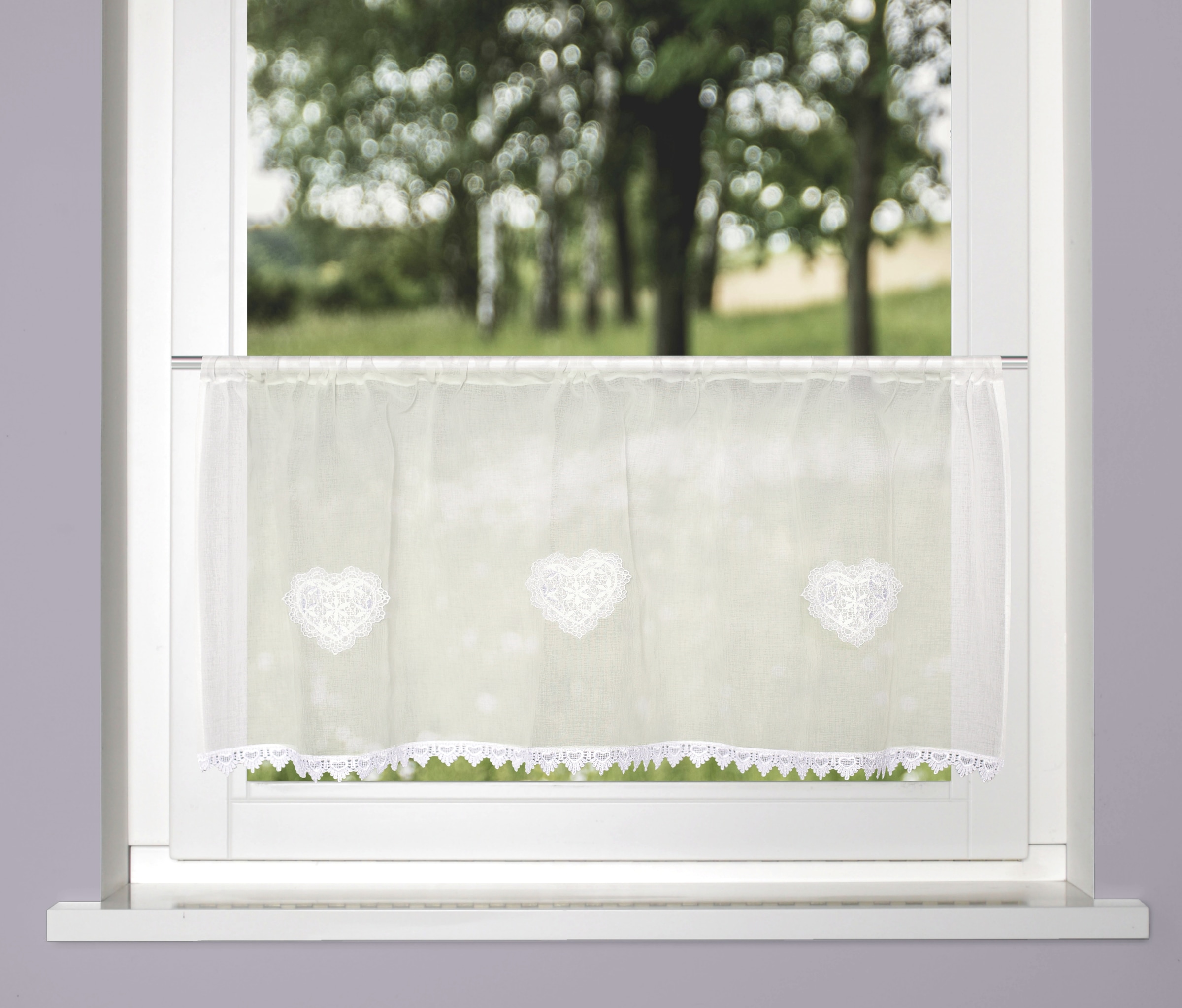 Image of HOME WOHNIDEEN Scheibengardine "NISHAY" Stangendurchzug 1 Stk. tlg. Cafehaus Leinenoptik bestickt