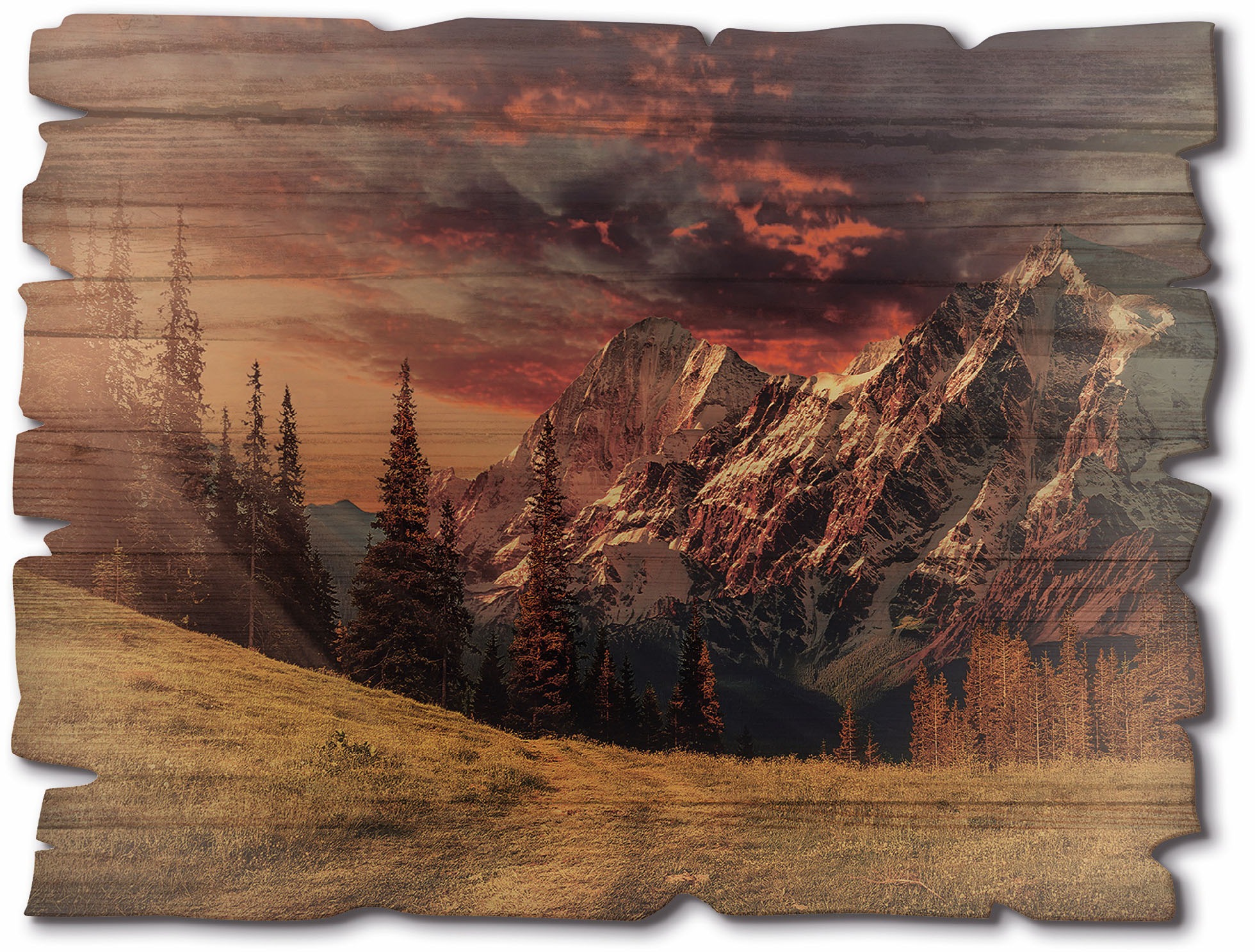 Image of Artland Holzbild "Alpines Hochland" Berge & Alpenbilder 1 Stk. tlg.