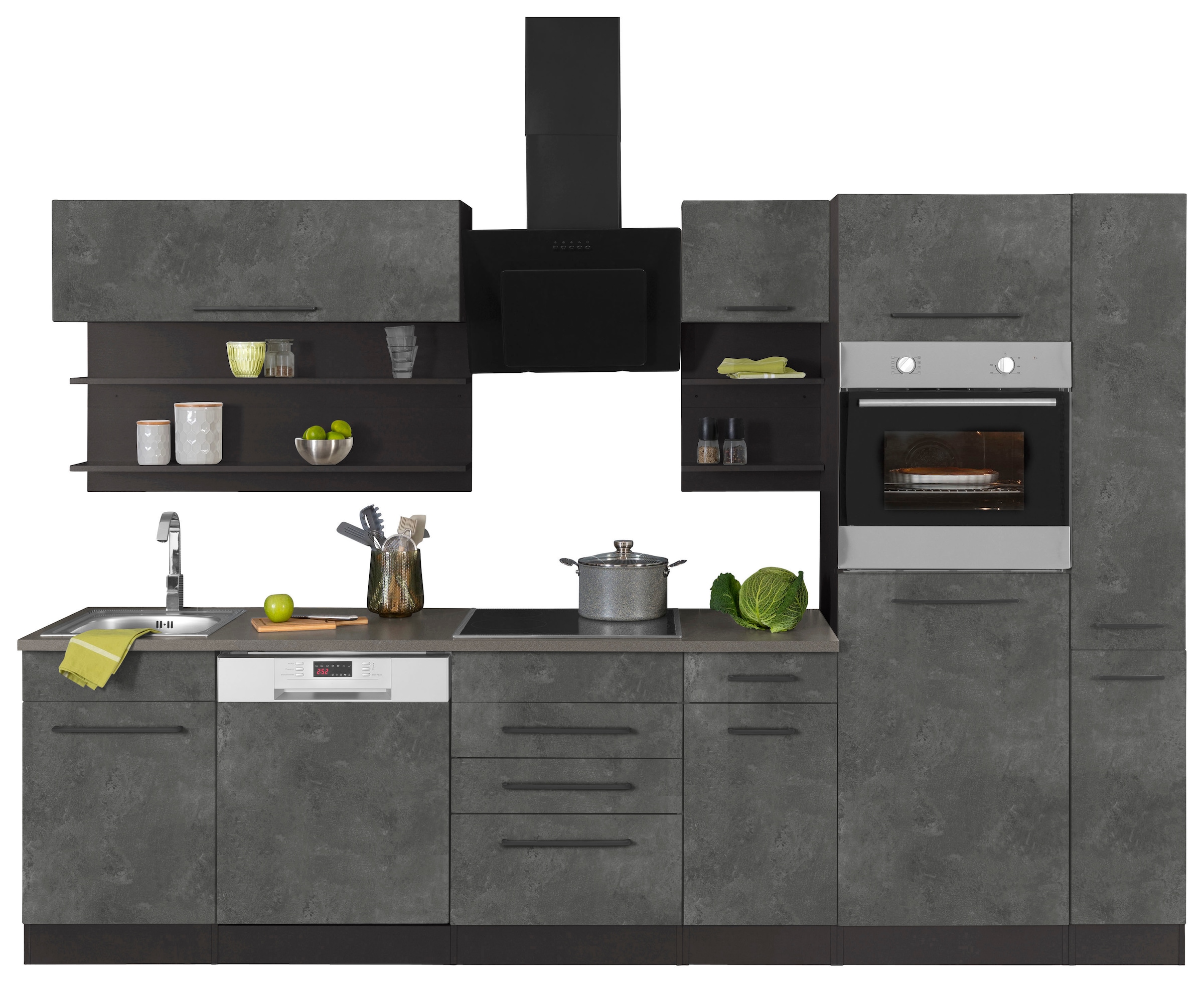 KOCHSTATION Kitchenette »KS-Tulsa« sans appareils électriques, largeur 300 cm, poignées métal noires, façades MDF