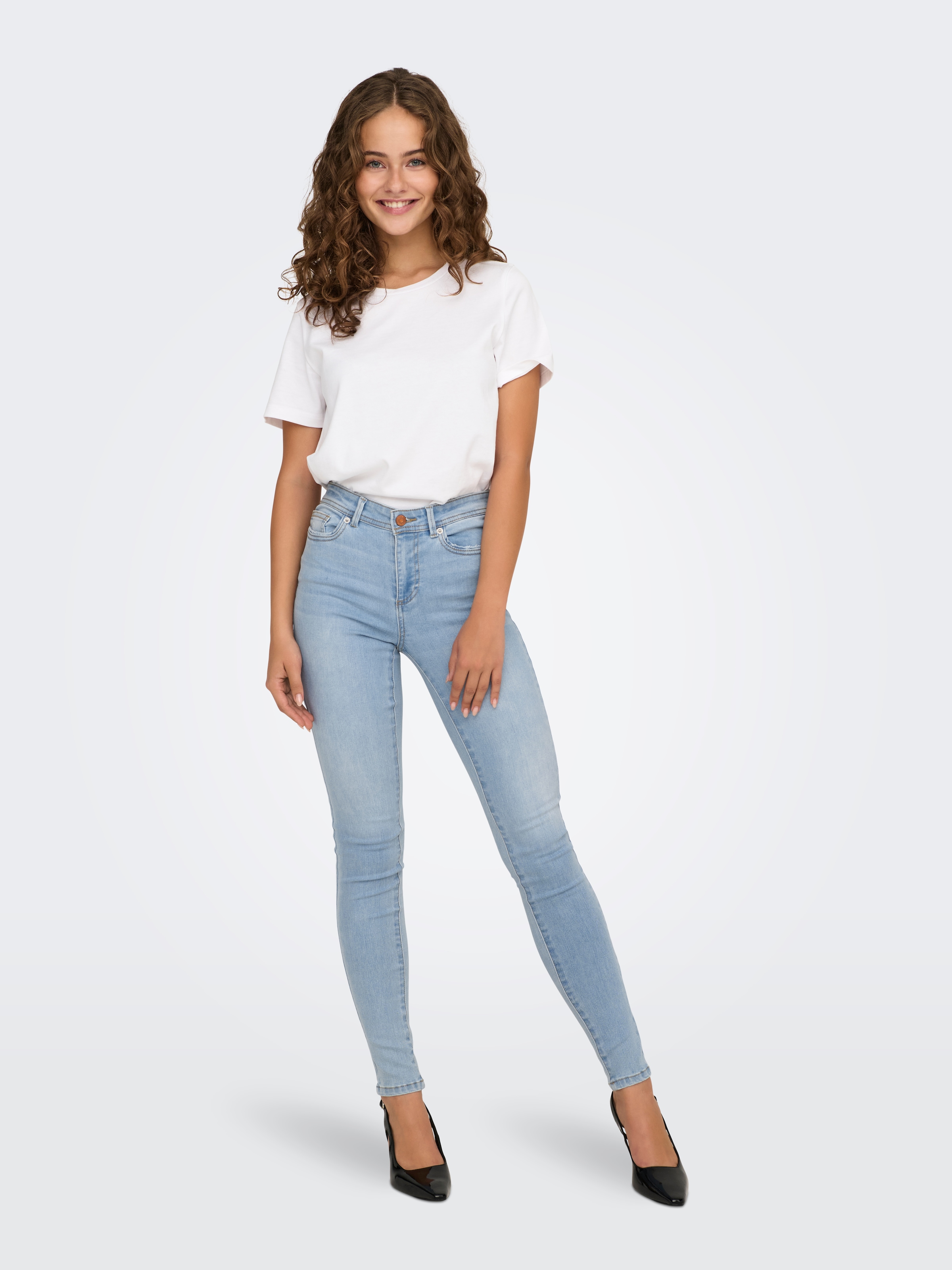 ONLY Jeans skinny »ONLWAUW MID WAIST SK LANK DNM GUA« Materialmix, skinny fit