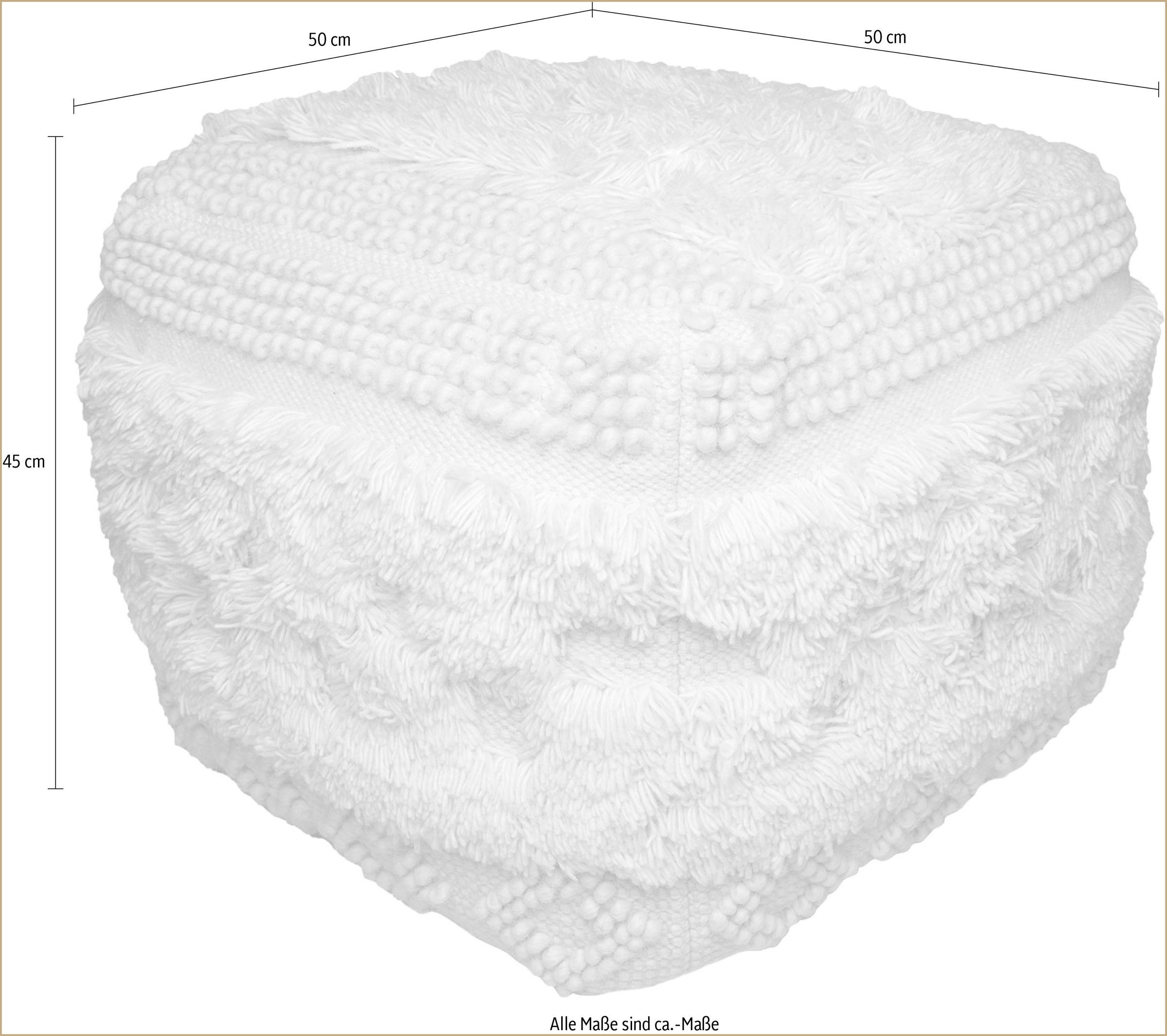 Kayoom Pouf »Bohist 125 50cm x 50cm,  Strukturen mit Fransen und Quasten«, (1 St.), handgefertigt, Unikat, sehr gut kombinierbar, vielfältig im Einsatz
