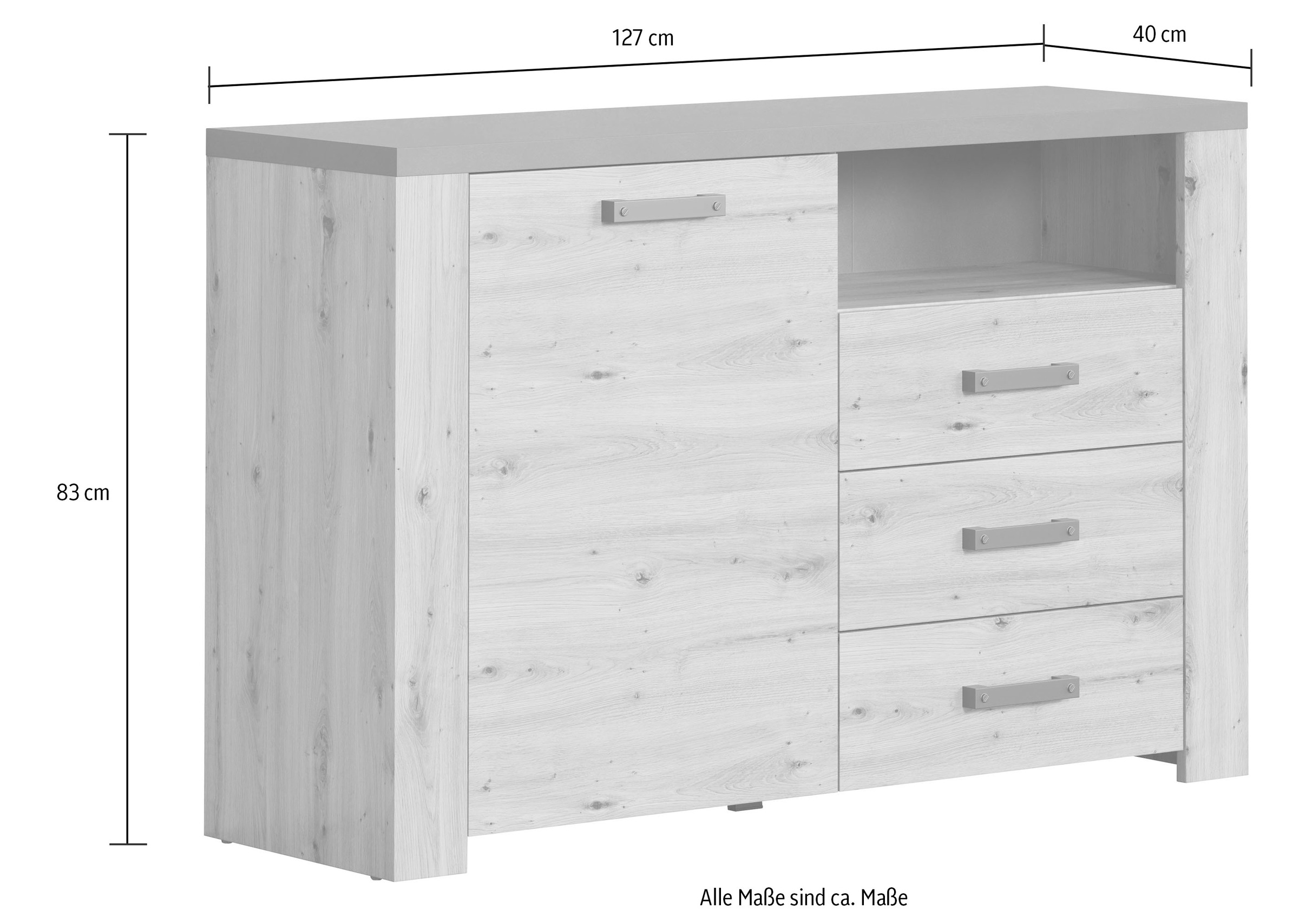 Home affaire Sideboard »Ambres«, (1 St.), Kommode, Echtholzoptik, Masse BxH: 127x83 cm, Eiche