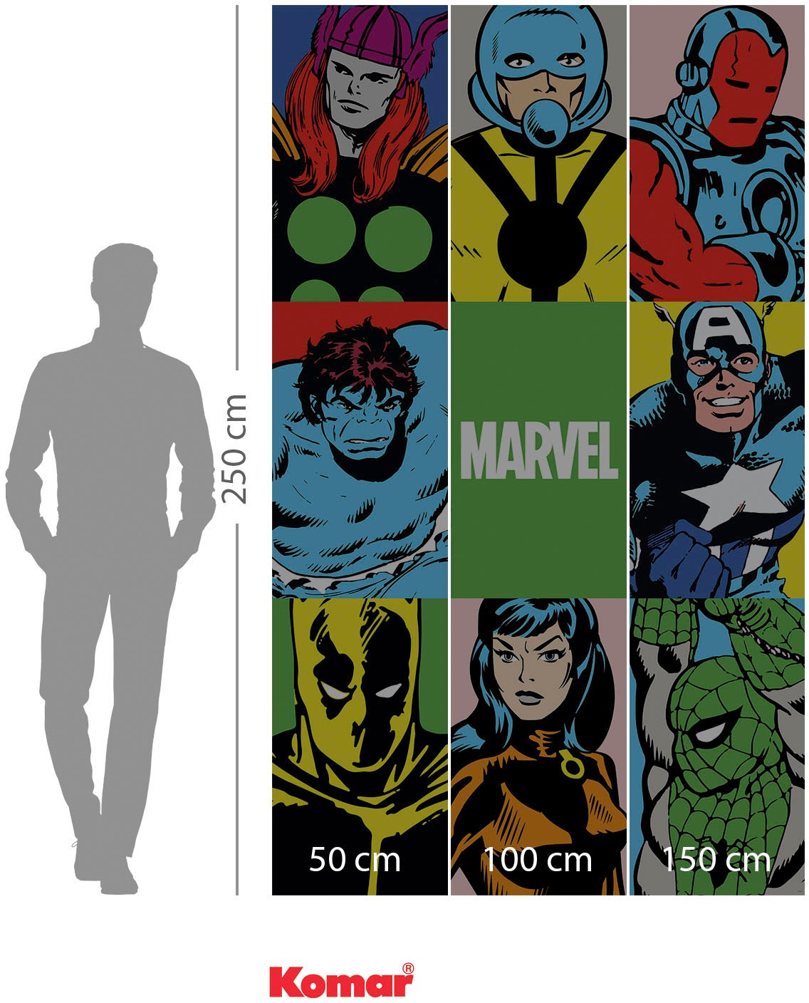 Komar Vliestapete »Digitaldruck Vlies - Marvel PowerUp Team - Grösse 150 x 250 cm«, bedruckt, Kinderzimmer