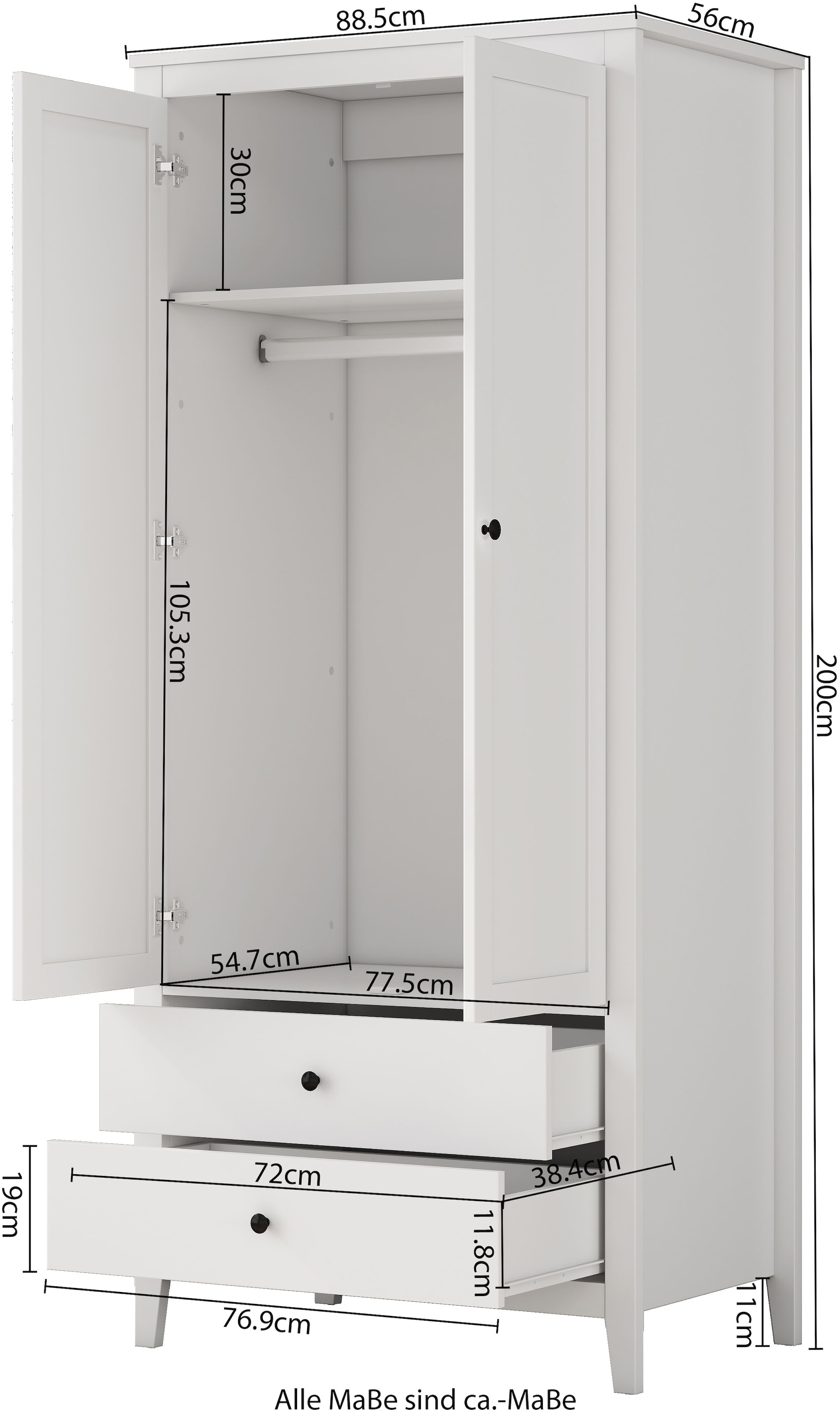 GOODproduct Kleiderschrank »Borkum Schlafzimmerschrank Garderobe Landhaus Bestseller weiss« hochwertige schwarze Griffe aus Metall, 