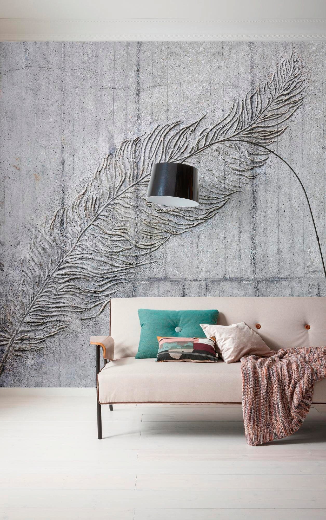 Komar Vliestapete »Digitaldruck Vlies - Betonfeder - Grösse 300 x 250 cm«, bedruckt, Wohnzimmer, Schlafzimmer