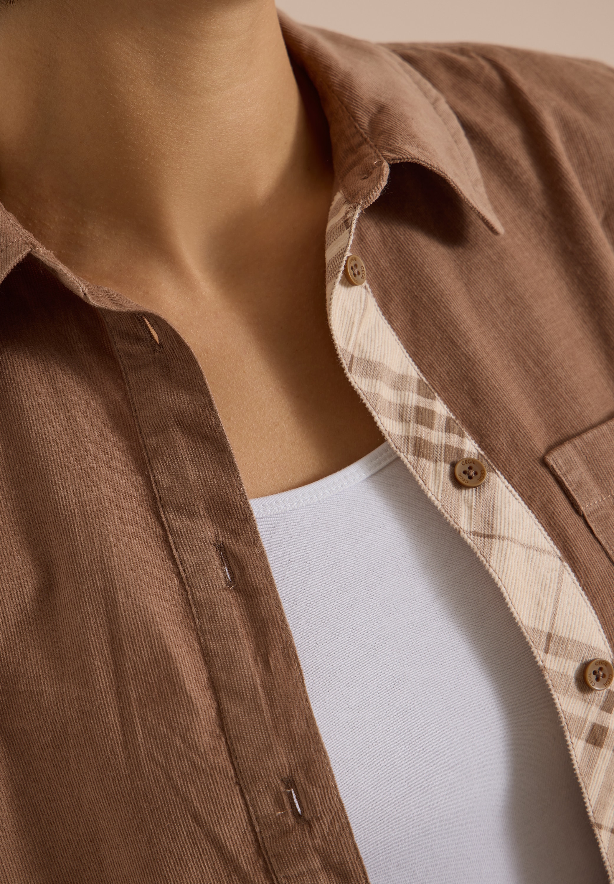 Cecil Langarmbluse Hemdbluse aus Cord mit Knöpfen
