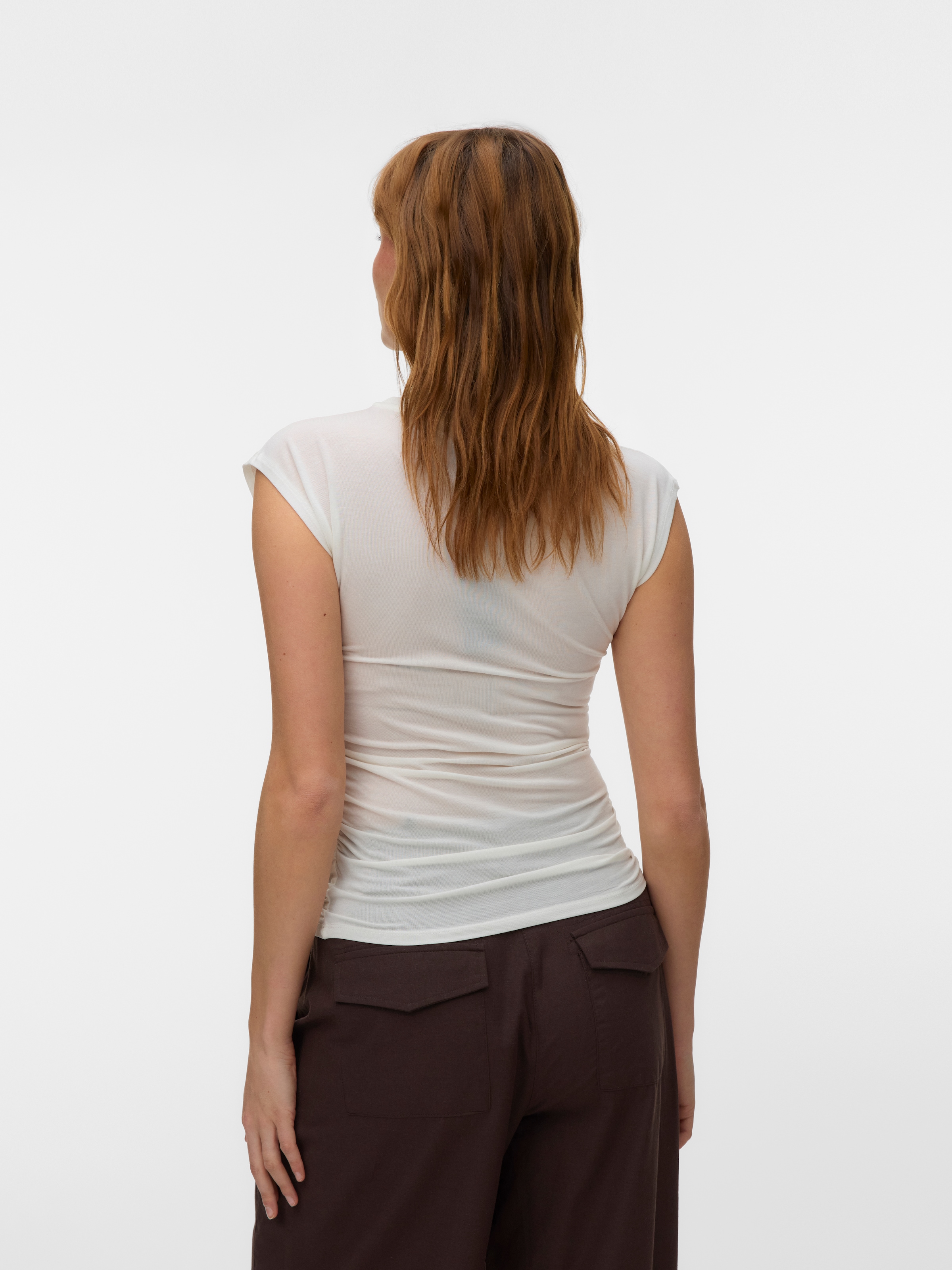 Vero Moda Shirt à col rond »VMAVASARAH  SL TOP JRS NOOS« mélange de matériaux, froncé sur le côté