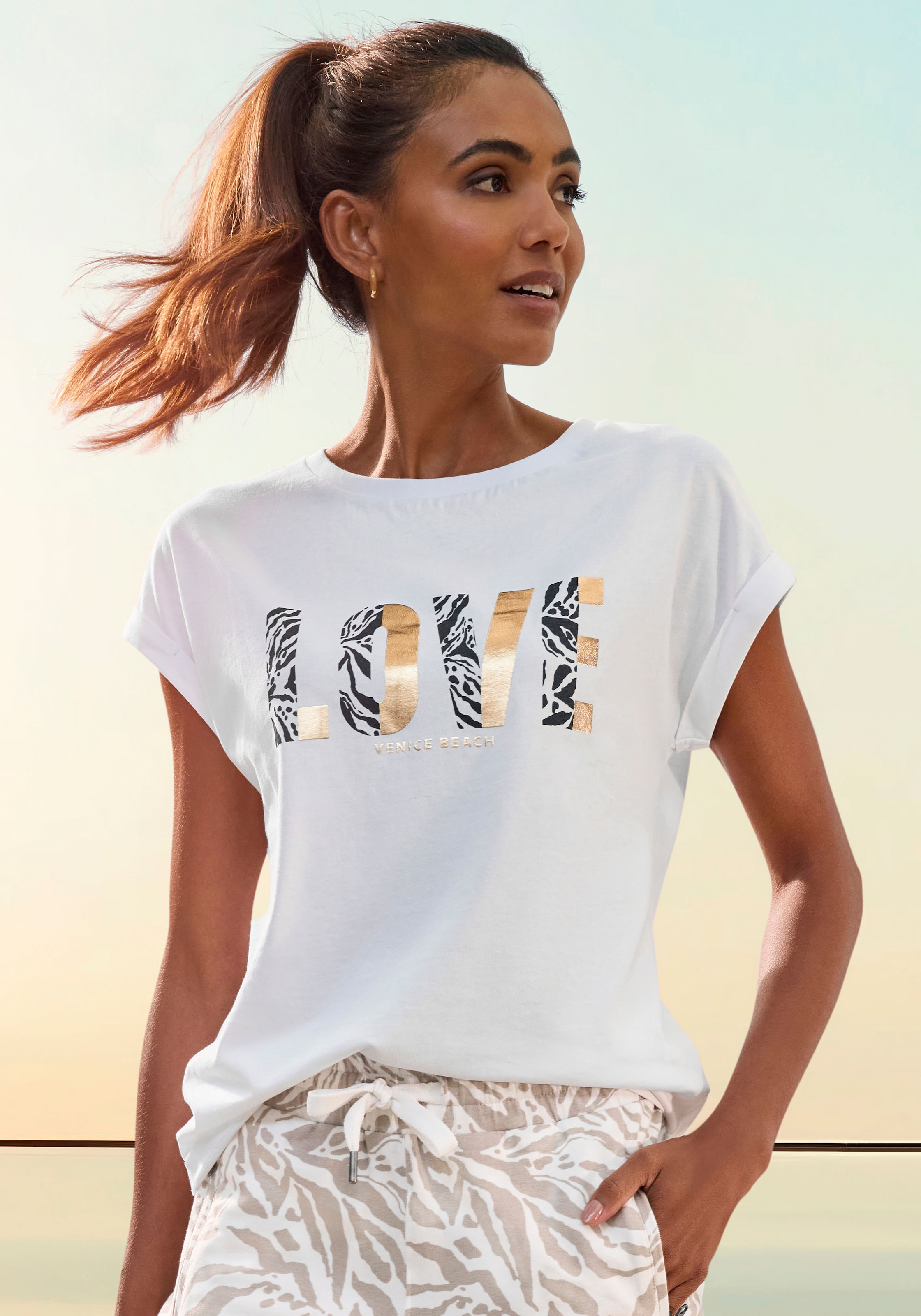 Venice Beach Kurzarmshirt, mit Frontprint, T-Shirt aus Baumwolle, lockere Passform