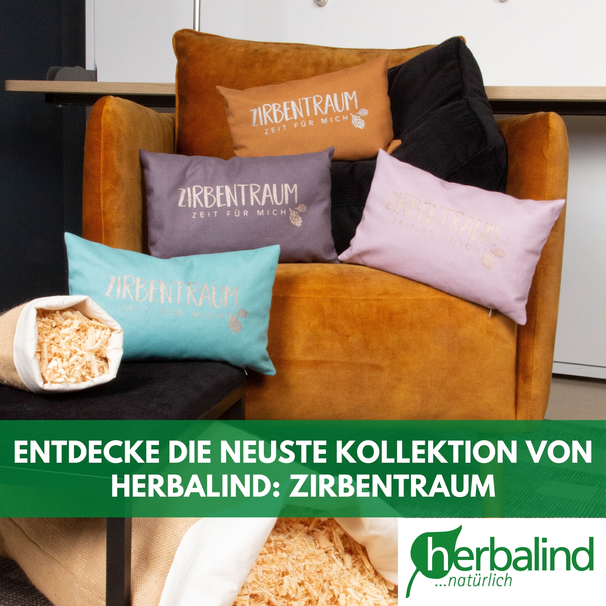 herbalind Zirbenkissen »Zirbentraum in Anthrazit/Roségoldfarben 30x20 mit Reissverschluss - Gefüllt«, (1 tlg.), mit hochwertigen Zirbenholzflocken 100% Baumwolle - Made in Germany