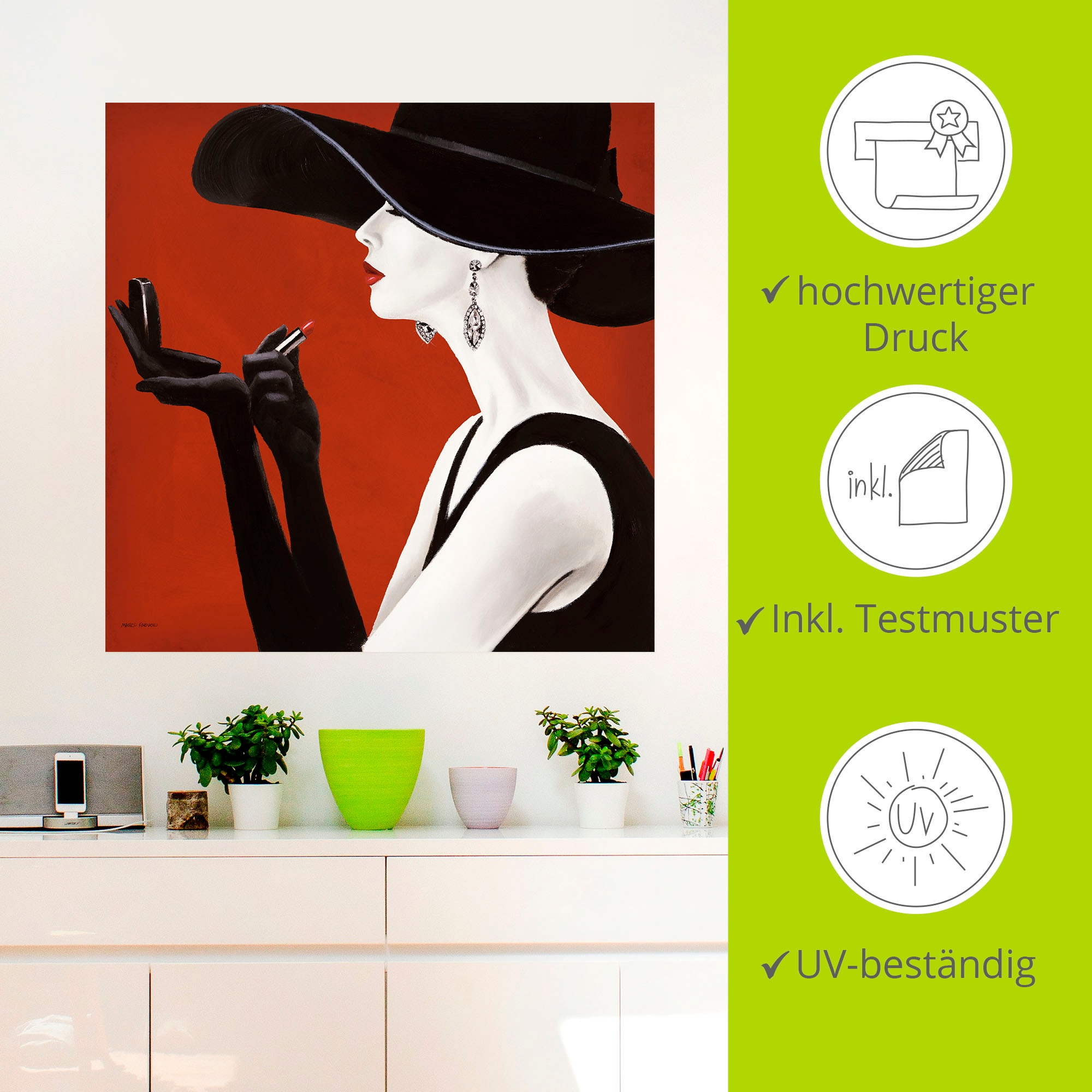 Artland Wandbild »Hut ab II«, Frau, (1 St.), als Leinwandbild, Poster, Wandaufkleber in verschied. Grössen