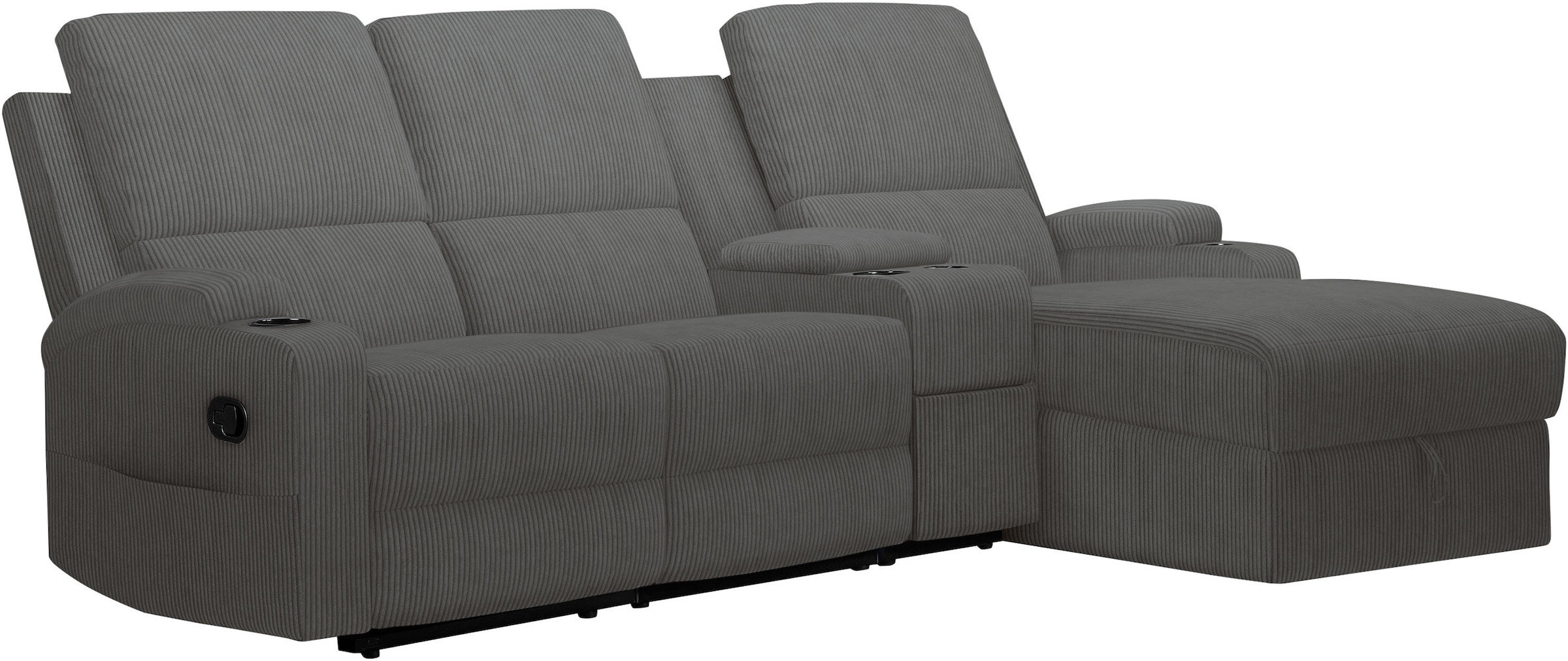 GOODproduct Canapé d'angle »NAPORI Multimediasofa, 3er Kinosessel XXL, L-Form, Cord« Kinosofa mit Relaxfunktion, Getränkehalter, Staufach und Staukasten