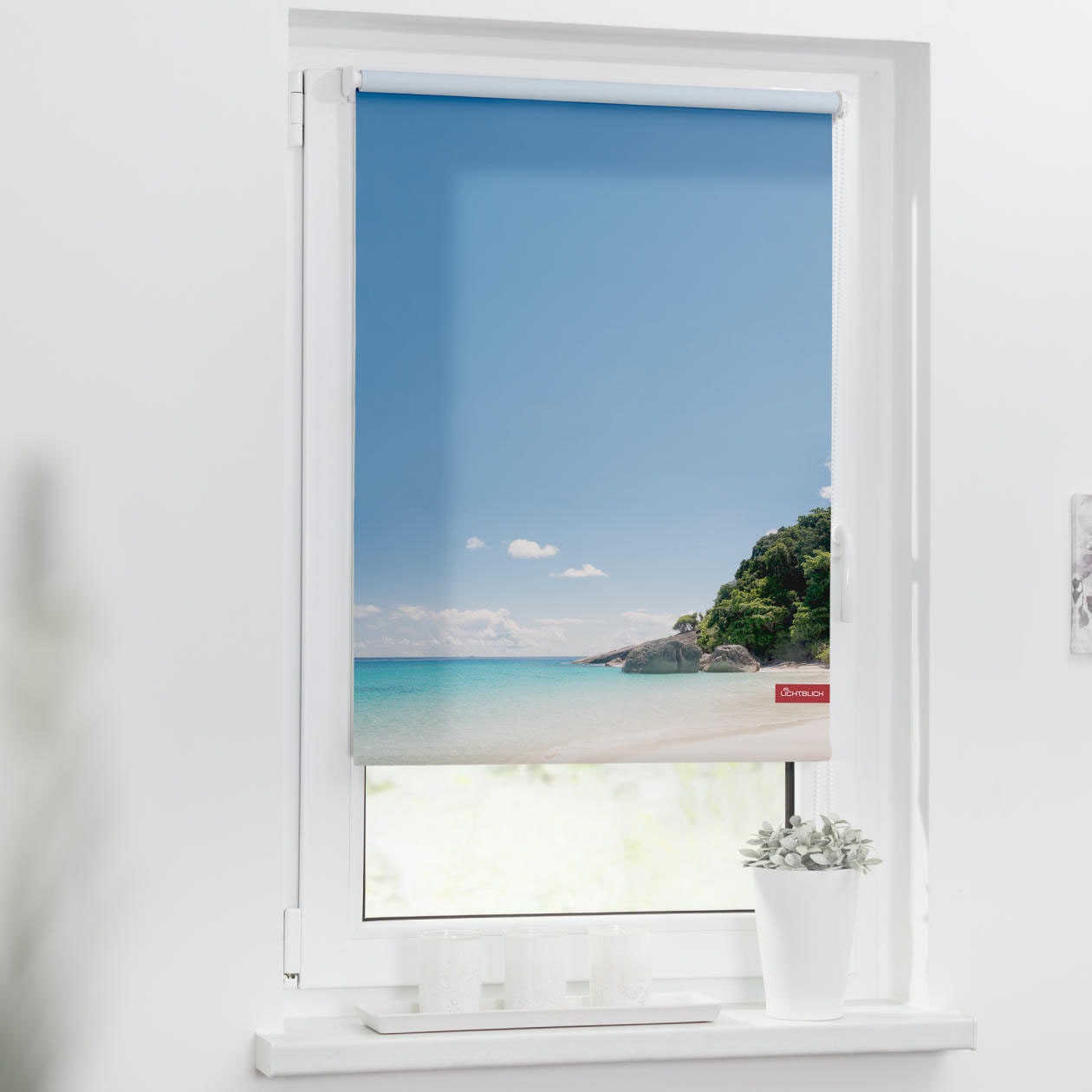 Image of LICHTBLICK ORIGINAL Seitenzugrollo »Rollo Klemmfix, ohne Bohren, Verdunkelung, Südseeinsel - Blau«, verdunkelnd, Verdunkelung-energiesparend, freihängend bei Ackermann Versand Schweiz