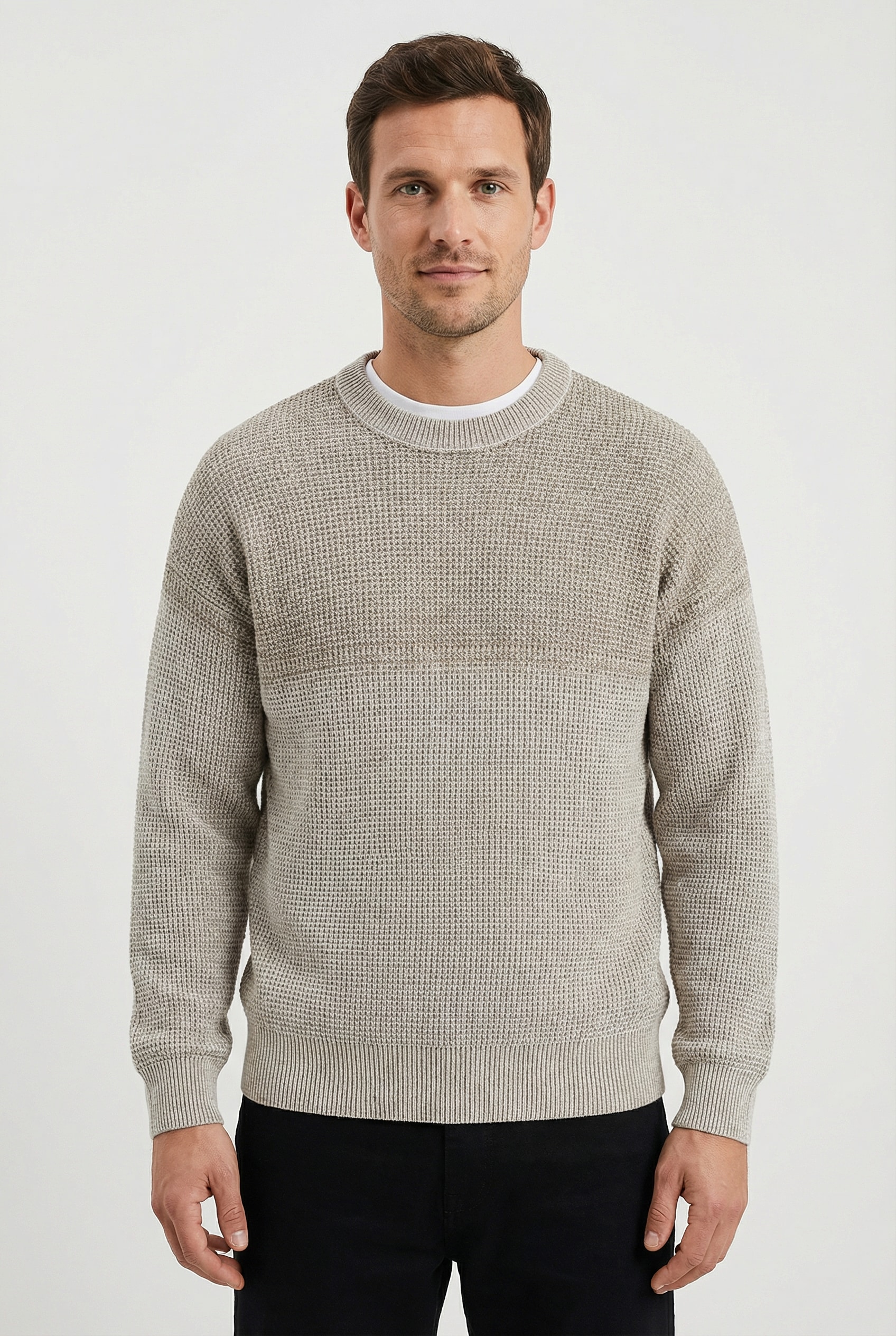 Image of BOSS ORANGE Strickpullover "Kartney" Rundhalsausschnitt, Regular Fit, Strukturstrick mit Farbverlauf