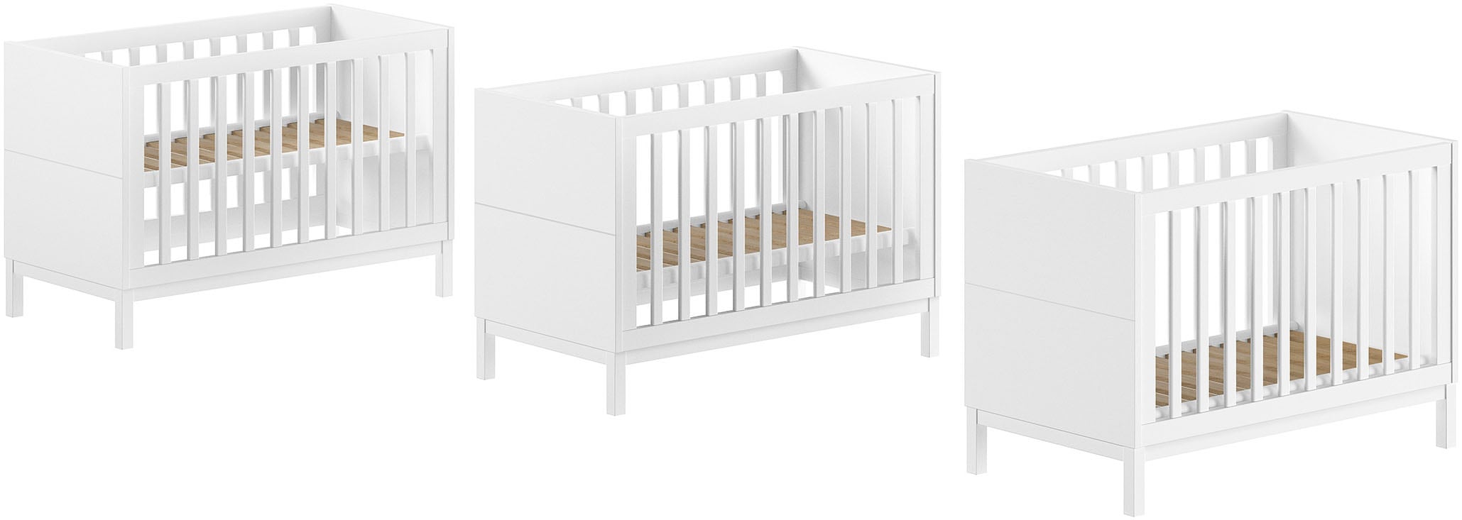 Vipack Ensemble de meubles pour bébé »Set best. aus Babybett 60/120, Kommode 3 Schubladen und Wickelaufsatz« 3 cuis tlg. au design épuré, surface laquée facile d'entretien en blanc