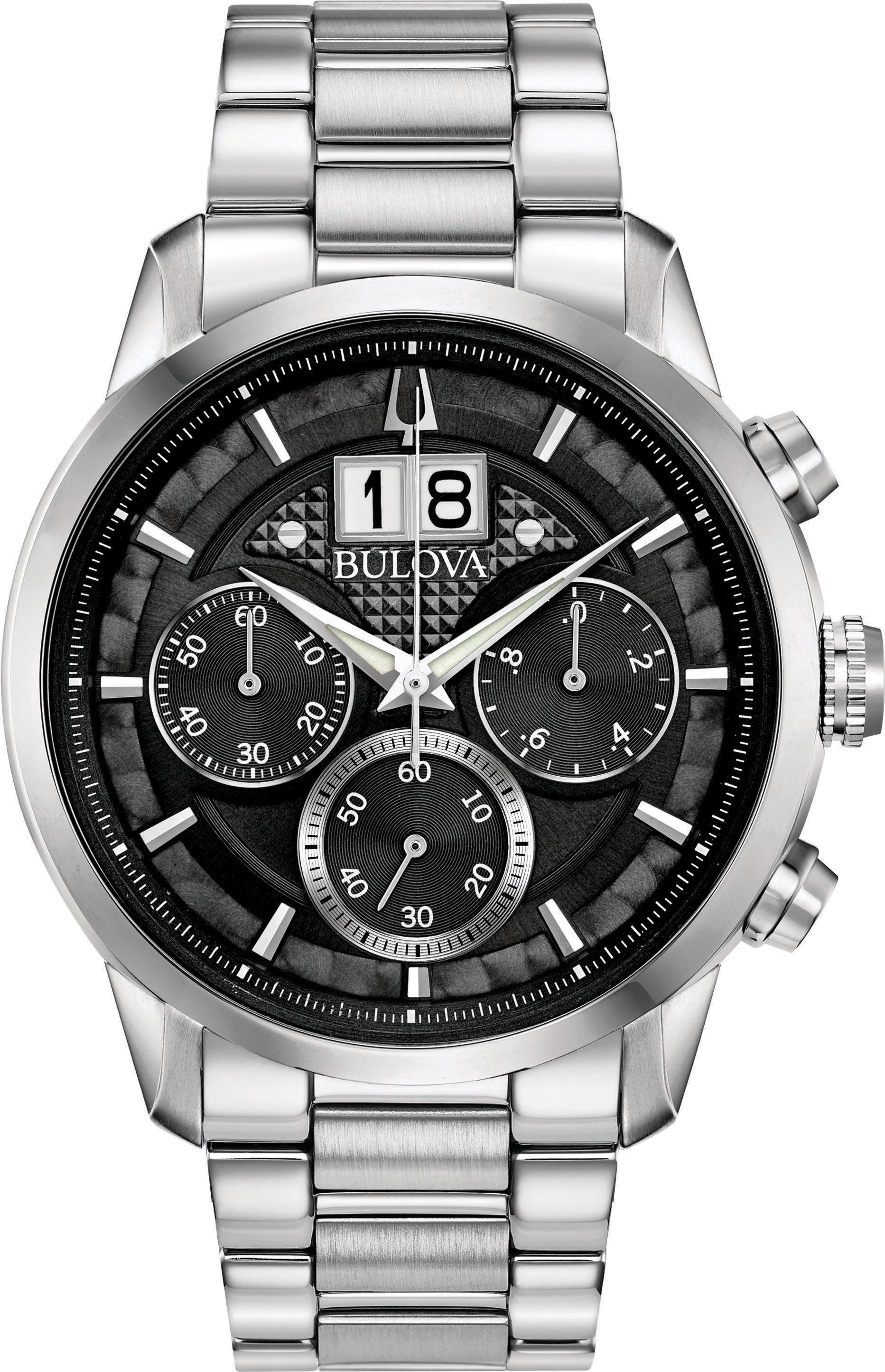 Bulova Chronograph »Sutton«, Armbanduhr, Quarzuhr, Herrenuhr, Edelstahlarmband, Tag