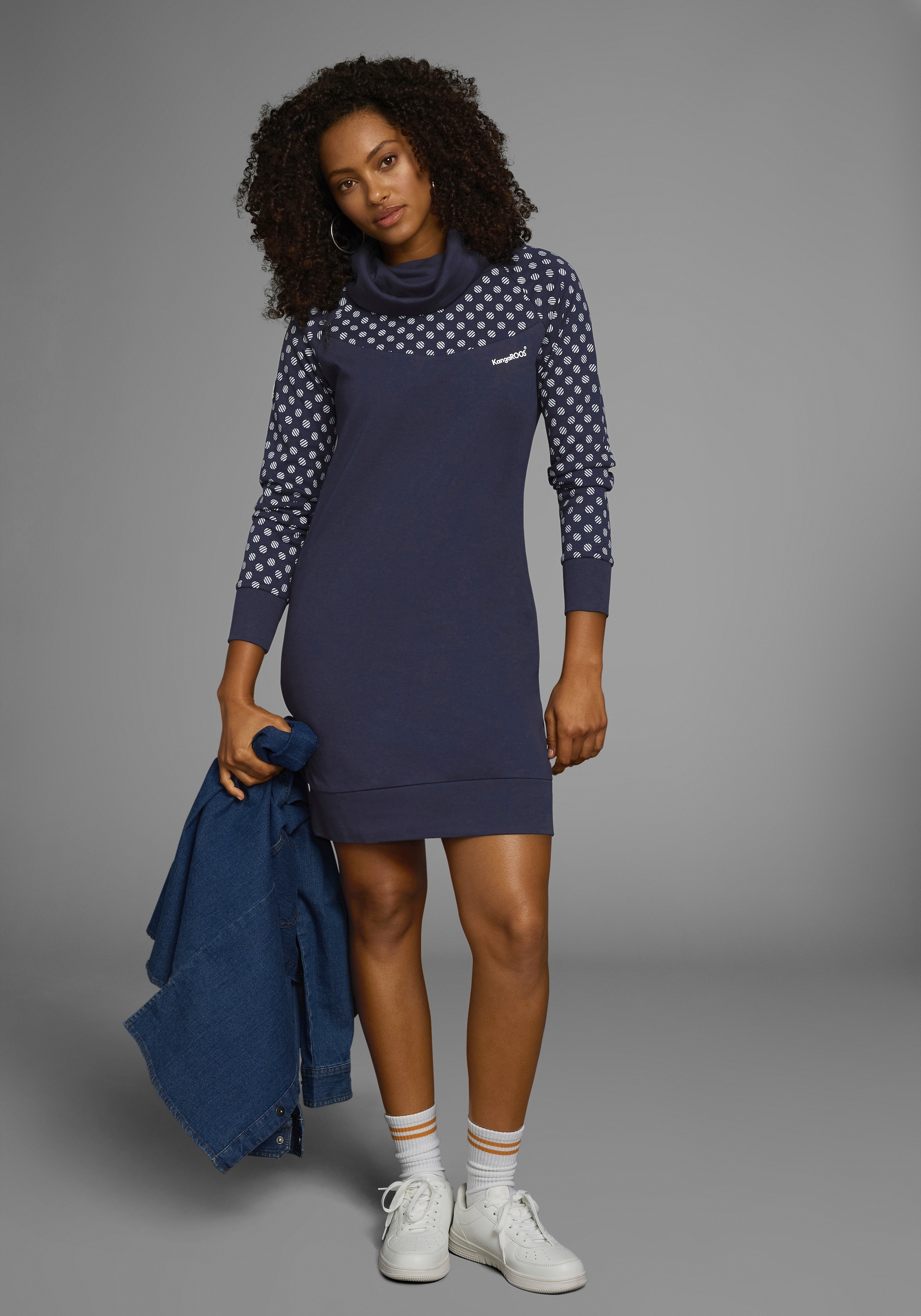 KangaROOS Sweatkleid, lang, aus Baumwolle, Langarm, mit breiten Rippbündchen