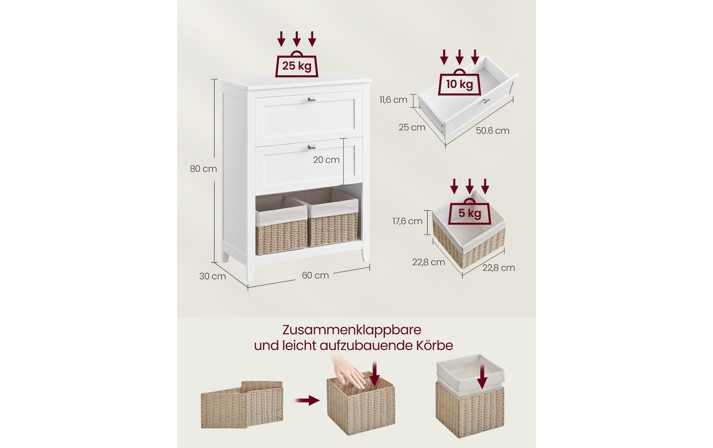 VASAGLE Mehrzweckschrank »VASAGLE Badezimmer-Schrank 30 x 80 cm, Weiss«